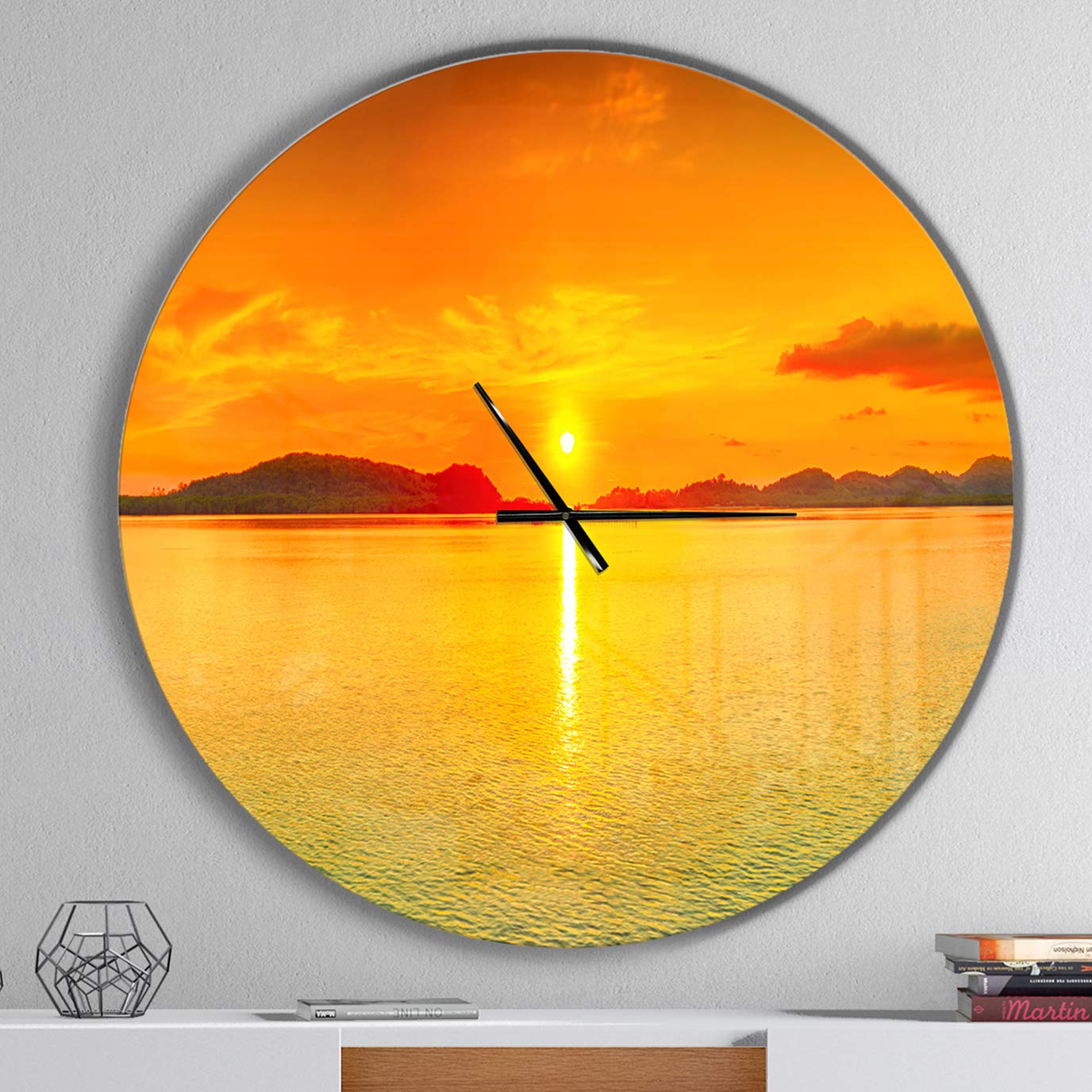 DesignQ Sunset Panorama Modern Wall Clock - Stylish Home Decor for Bedroom, Bathroom, Office & Living Room | Perfect for Home & Office Decorations