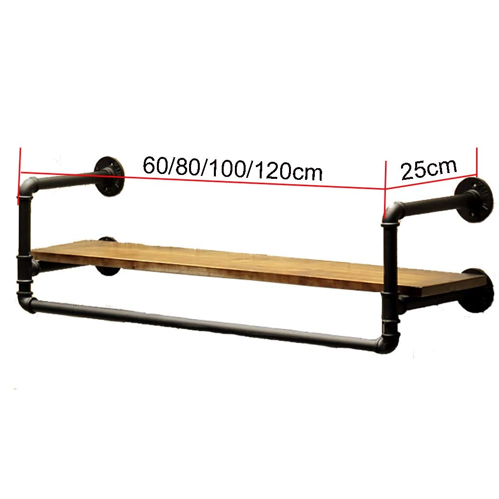 Wall Mounted Iron Pipe Garment Rack with Shelf - Heavy Duty Clothing Rod for Closet Organization (23/31/39/47 Inches, 100x25cm) - Perfect for Bedroom, Laundry Room & Small Space Storage Solutions