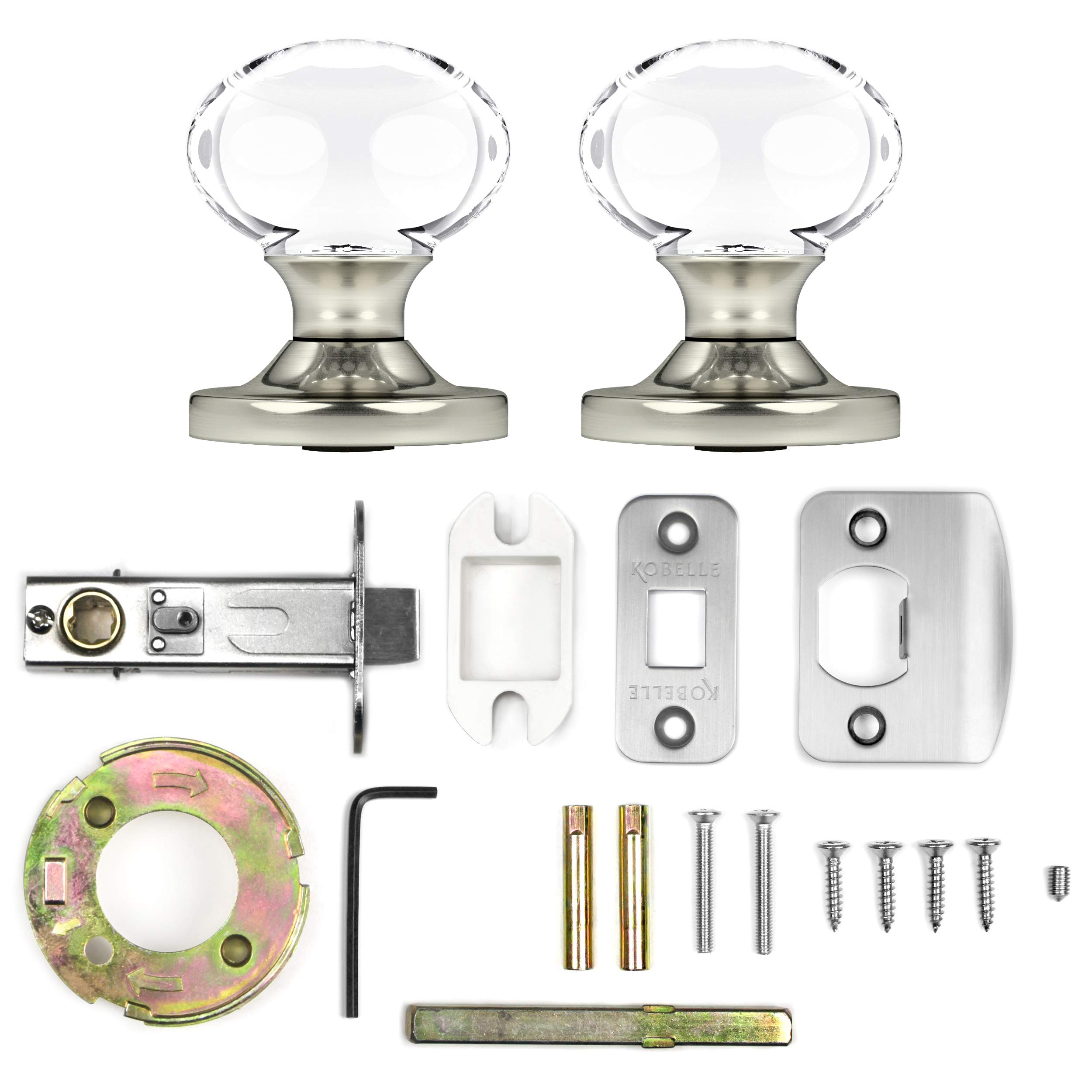 (10 Pack) Satin Nickel Oval Egg Crystal Door Knobs with Round Rosettes - Elegant Cabinet & Drawer Pulls for Bedroom, Bathroom, Closet Furniture Hardware