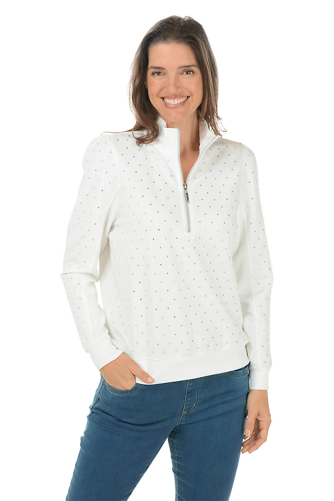 Sparkling Rhinestone Half Zip Sweatshirt for Women - Trendy Pullover with Crystal Embellishments | Perfect for Casual Outfits, Layering & Night Out Looks