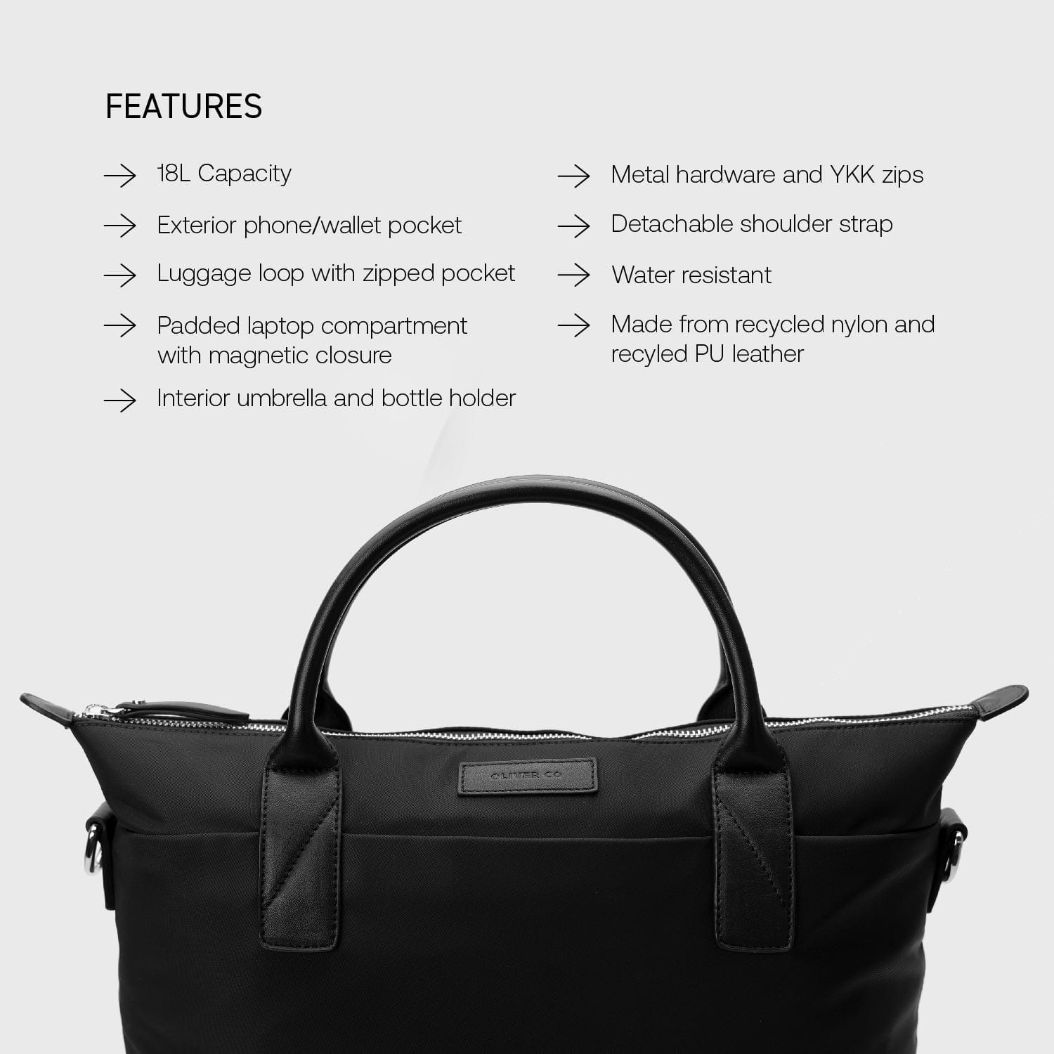 Eco-Friendly Vegan Recycled Leather & Nylon Tote Bag for Women - Stylish Black Work Bag | Perfect for Office, Travel & Shopping