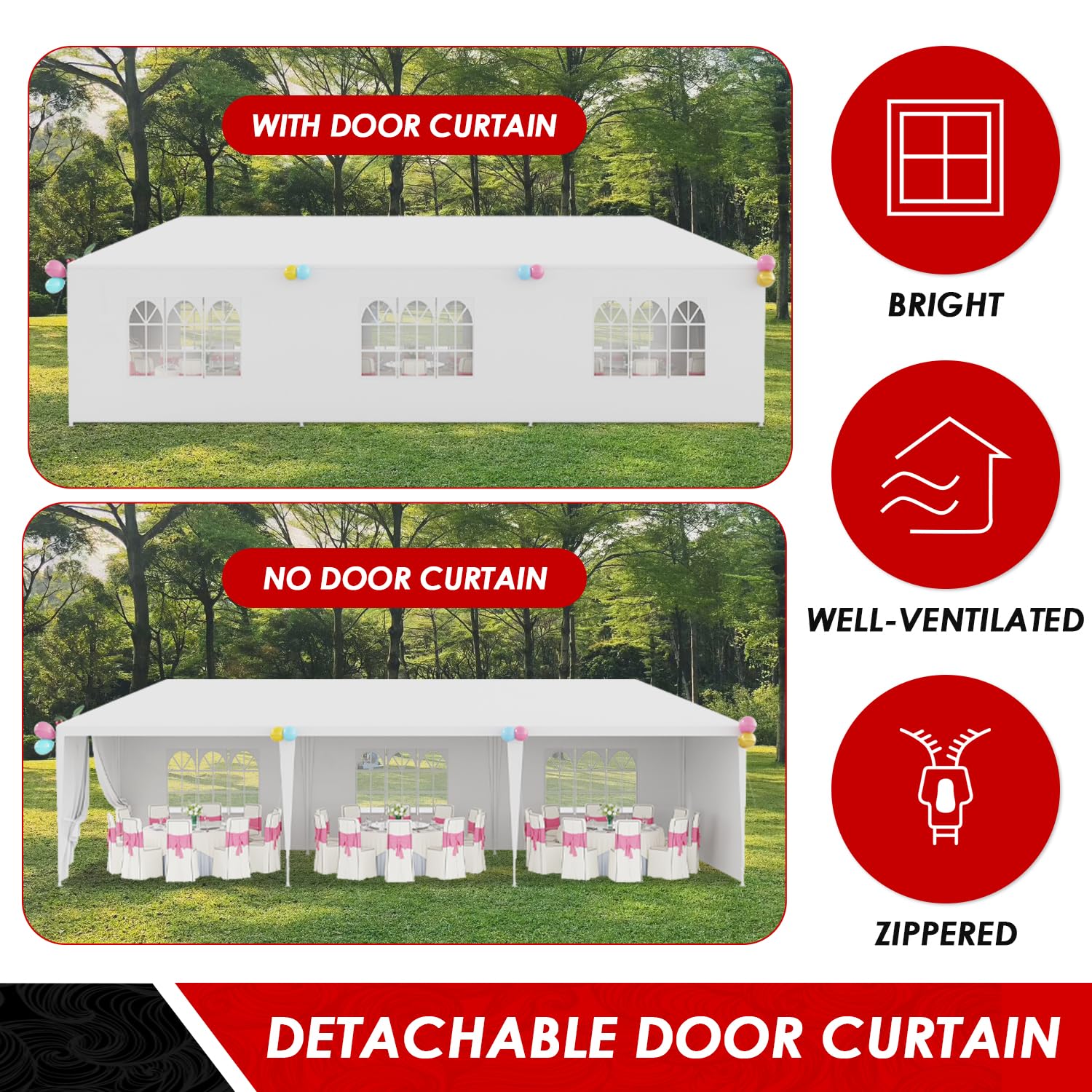FDW 10x30 Outdoor Party Tent Gazebo with 8 Removable Sidewalls - Waterproof Wedding Canopy, UV Protection for Patio, Events & Gatherings - Perfect for Backyard Parties, Camping, and Outdoor Celebrations