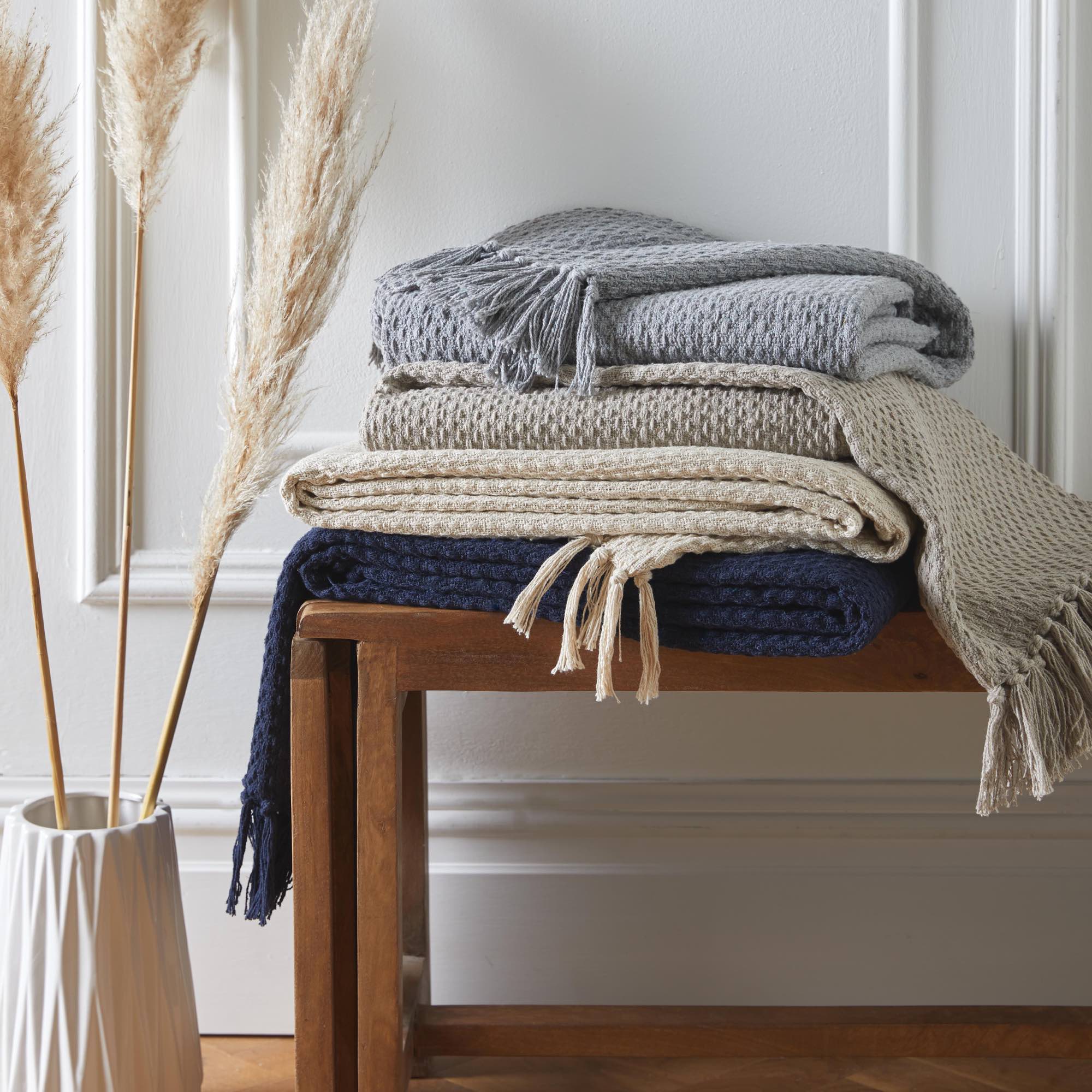 Drift Home Hayden Recycled Cotton Throw Blanket - Soft & Eco-Friendly Navy Blue Cozy Throw for Couch, Bed, or Sofa - Perfect for Lounging, Gifts, and Home Decor