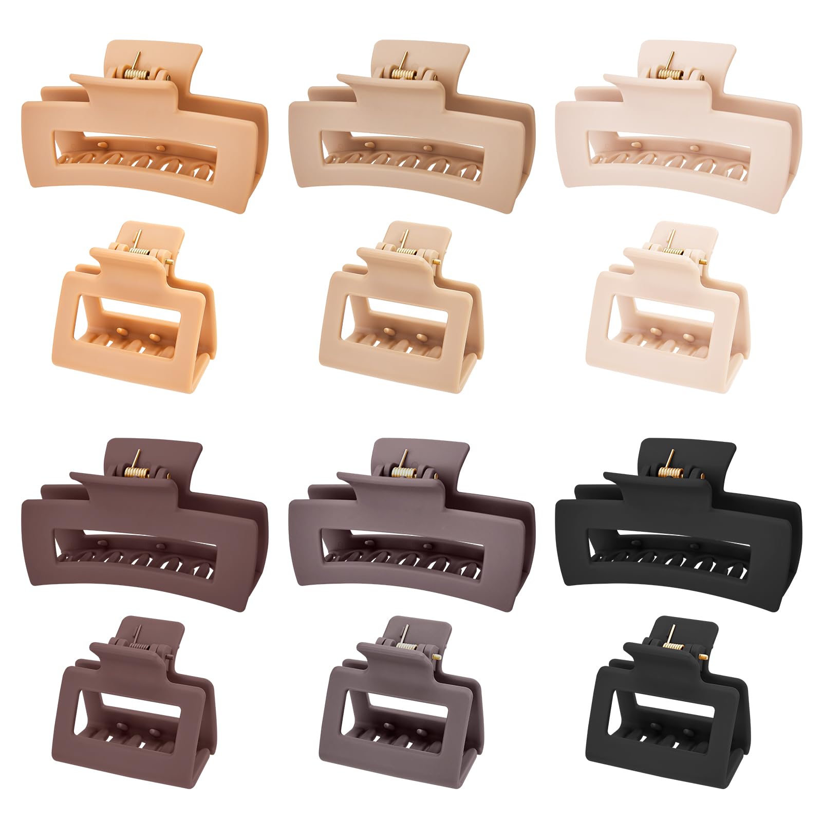 12Pcs Hair Claw Clips for Women - Non-Slip Matte Hair Clips for Thick & Thin Hair, Strong Hold Rectangle Jaw Clips (3.5