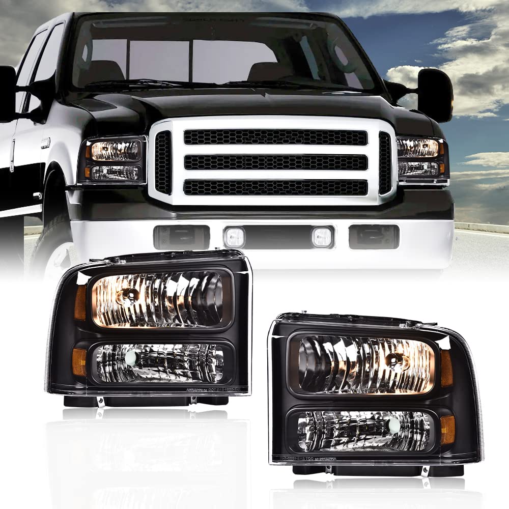 PIT66 Headlights for Ford F250 F350 Super Duty & Excursion - Clear Lens Black Housing - for Night Driving