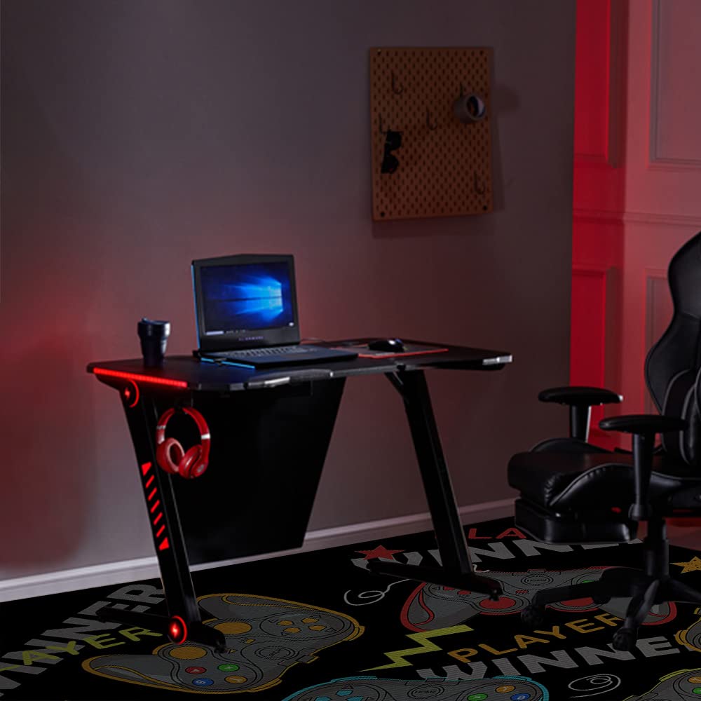 Non-Slip Gaming Room Rug 32x63 Inches - Soft Carpet for Kids & Teens Bedroom, Gamer Chair Mat for Playroom & Wood Floors - Perfect for PC Gaming Setup, Living Room Decor & Desk Area - Durable Gamepad Design