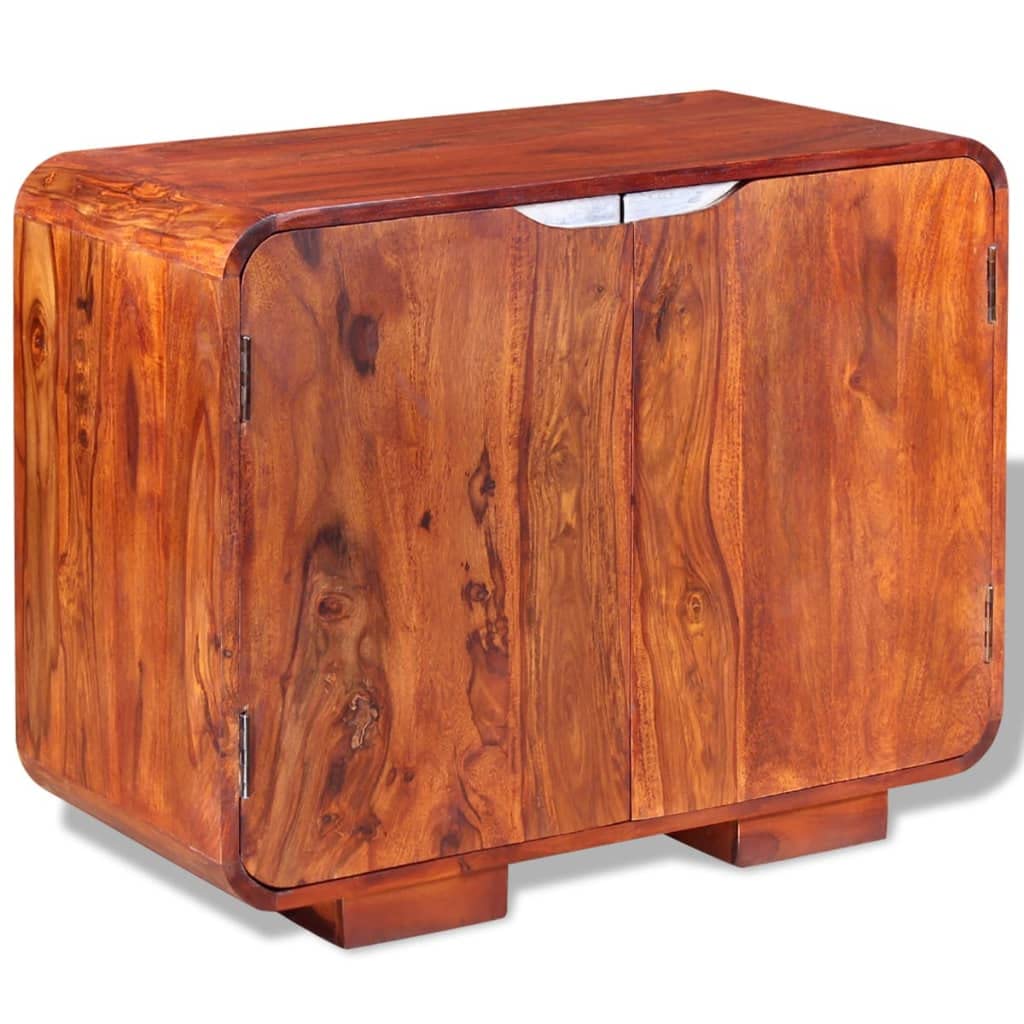 Solid Sheesham Wood Side Cabinet - Rustic Floor Storage Cabinet & Nightstand for Living Room, Hallway, Office - 29.5