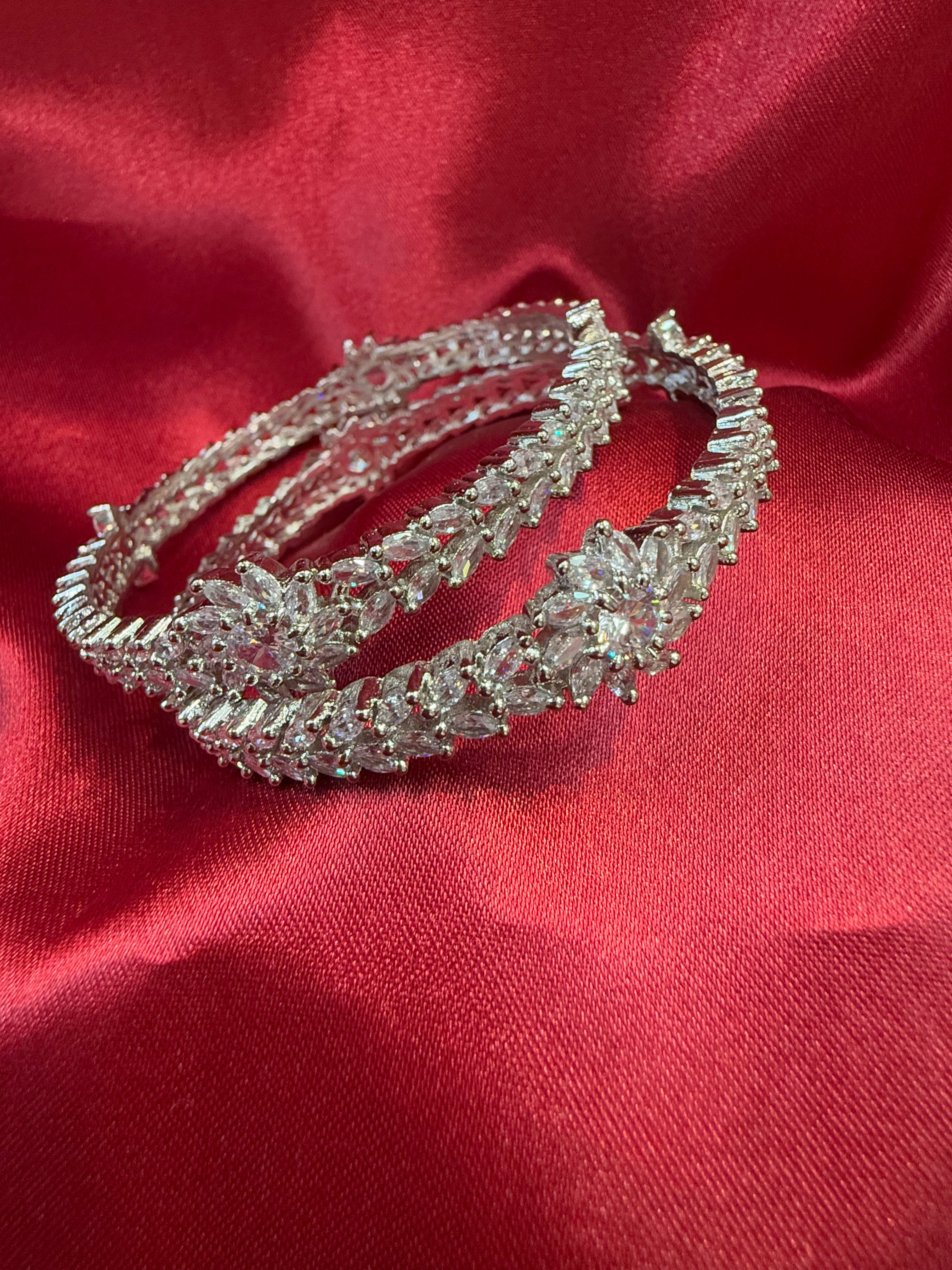 Elegant White Flower Design American Diamond Bangle Set for Women - Perfect for Weddings, Parties & Special Occasions