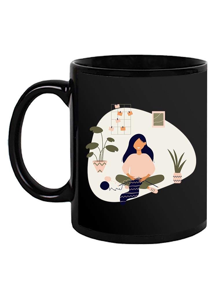 Smartprints Happily Knitting Coffee Mug - Funny Unisex Ceramic Cup for Tea & Coffee Lovers - Perfect Gift for Knitters & Crafters - Great for Home, Office & Gifts