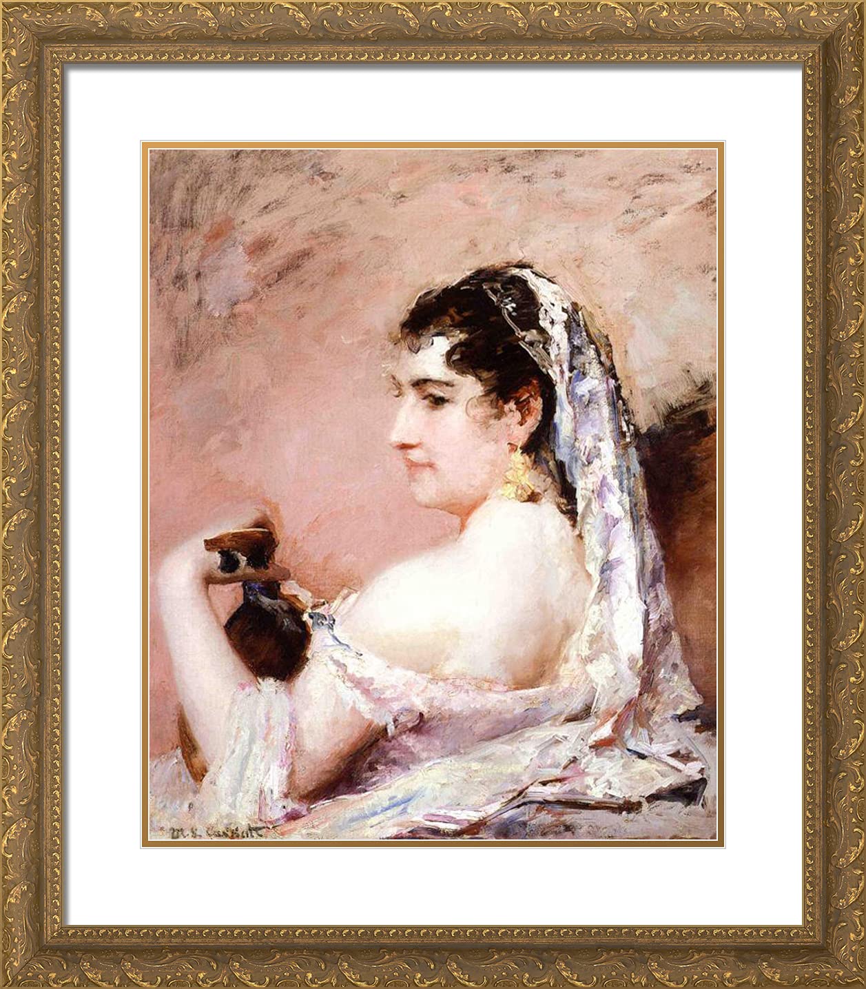Mary Cassatt 'Portrait of a Roman Girl' 20x23 Inch Gold Ornate Framed Art Print with Double Matting - Classic Wall Decor for Living Room, Bedroom & Office