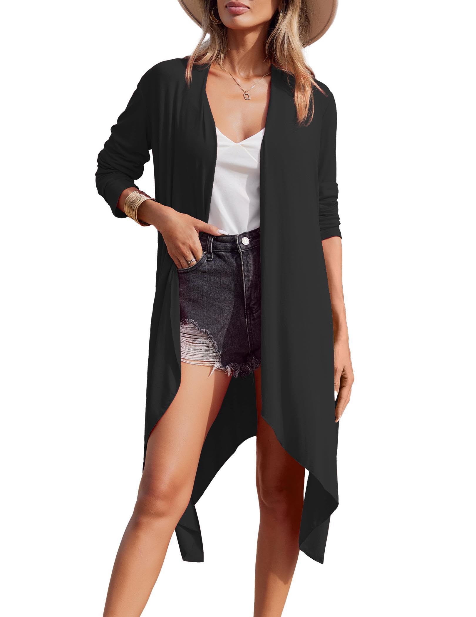 Meaneor Women's Lightweight Long Sleeve Asymmetrical Hem Duster Cardigan - Open Front Drape Sweater for Casual Wear & Layering (Sizes S-3XL) | Perfect for Office, Date Night & Fall Outfits