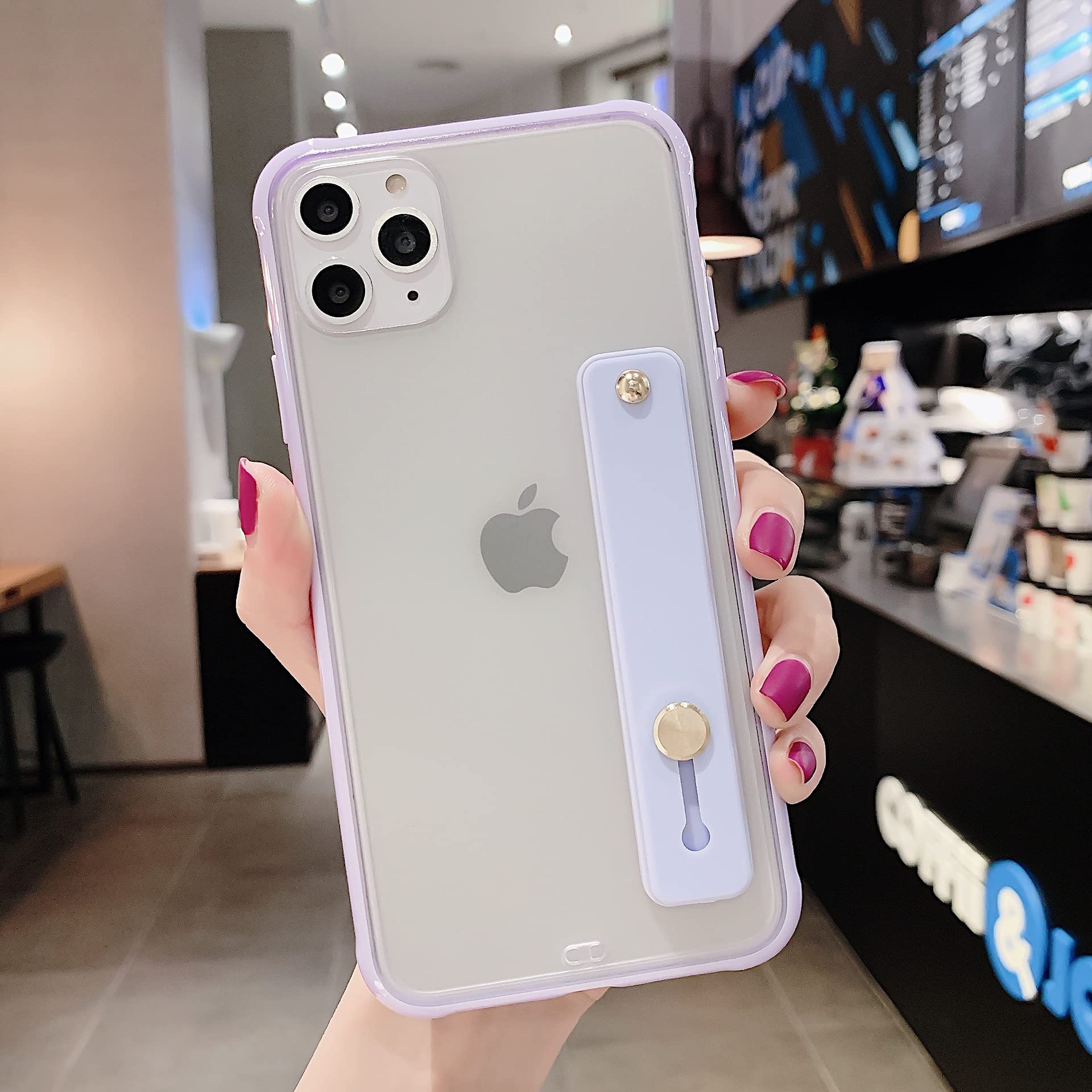 Avecell iPhone 11 Pro Max Case 6.5 Inch - Translucent Soft TPU Bumper Cover with Adjustable Finger Strap & Convertible Stand | Lavender Purple | Perfect for Gym, Travel & Daily Protection