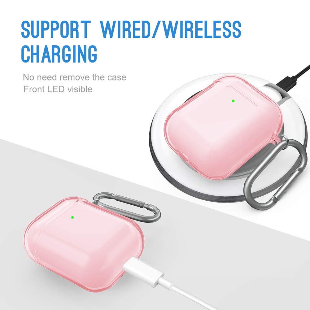 Valkit Clear TPU AirPods Case Cover with Keychain - Shockproof Protective Case for AirPods 1 & 2 (Pink) - Compatible with Apple AirPods Charging Case - Perfect for Women, Men & Teens - Gym, Travel & Everyday Use