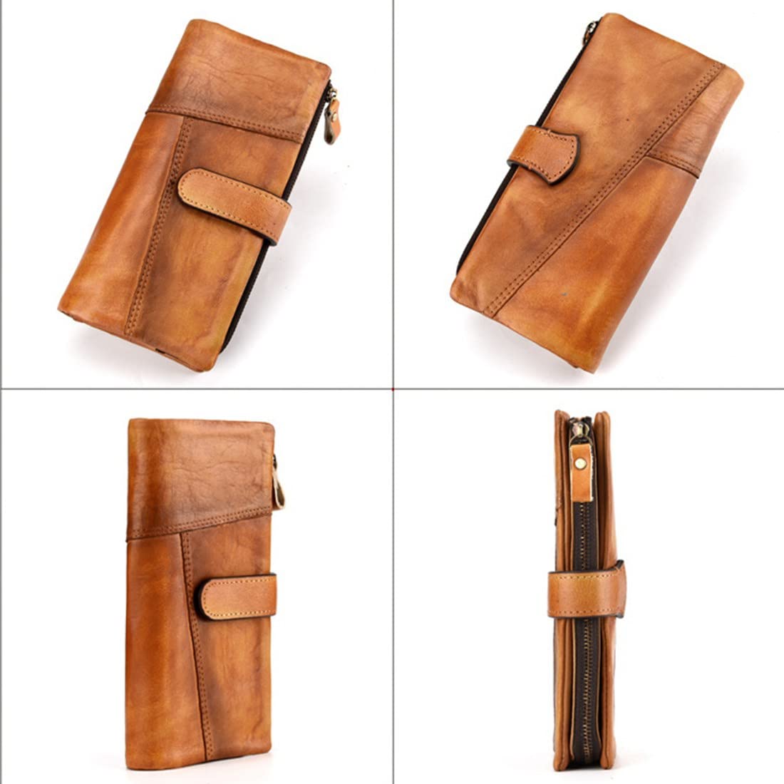Vintage Men's RFID Blocking Leather Wallet - Cowhide Long Bifold Wallet with Multiple Card Slots & ID Holder (Yellow) - Perfect for Travel, Business & Everyday Use