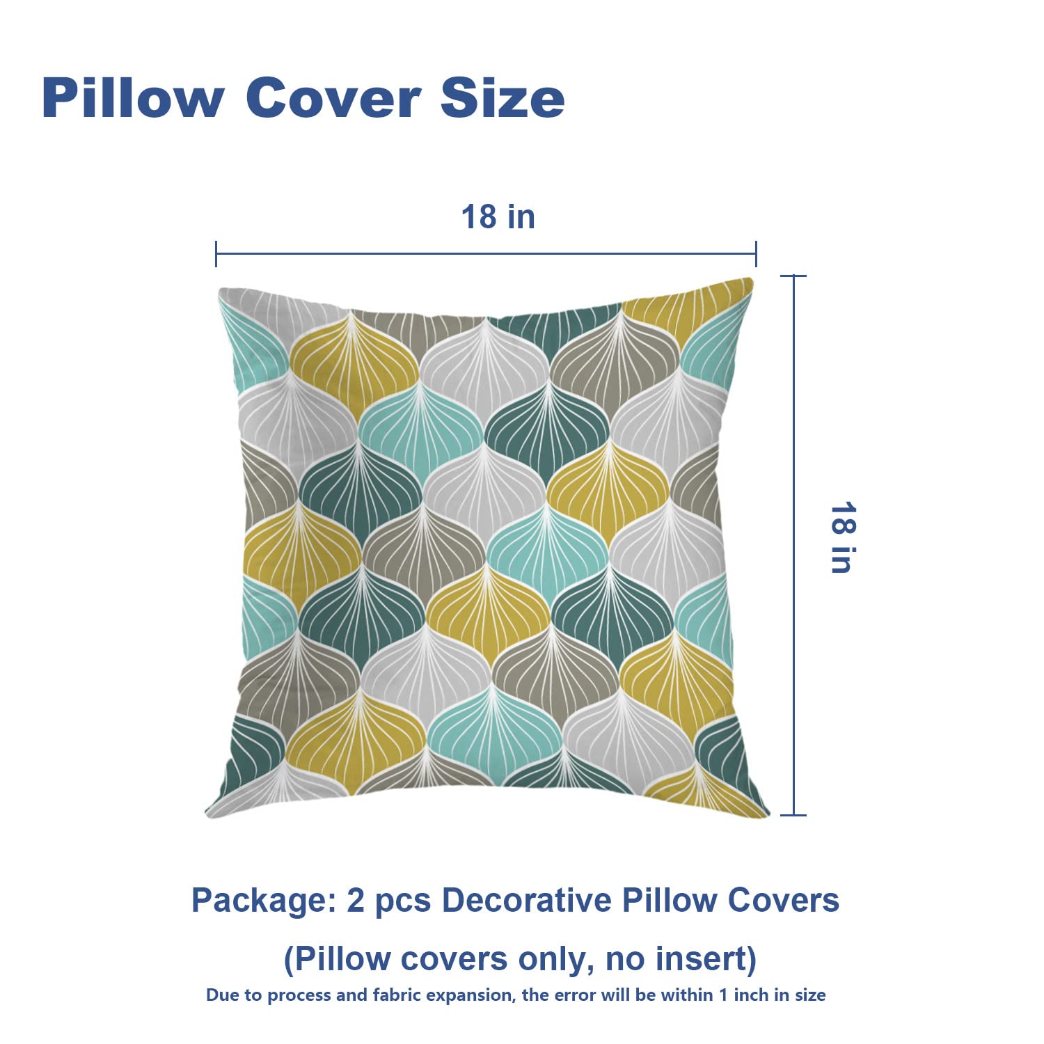 Batmerry 18x18 Inch Geometric Pillow Covers Set of 2 - Mustard Yellow & Green Retro Pattern for Sofa Decor