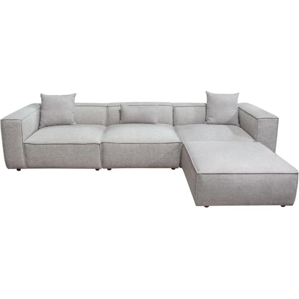 4-Piece Beige Low Back Sectional Sofa Set with Ottoman - Modern Living Room Furniture for Small Spaces & Cozy Home Decor
