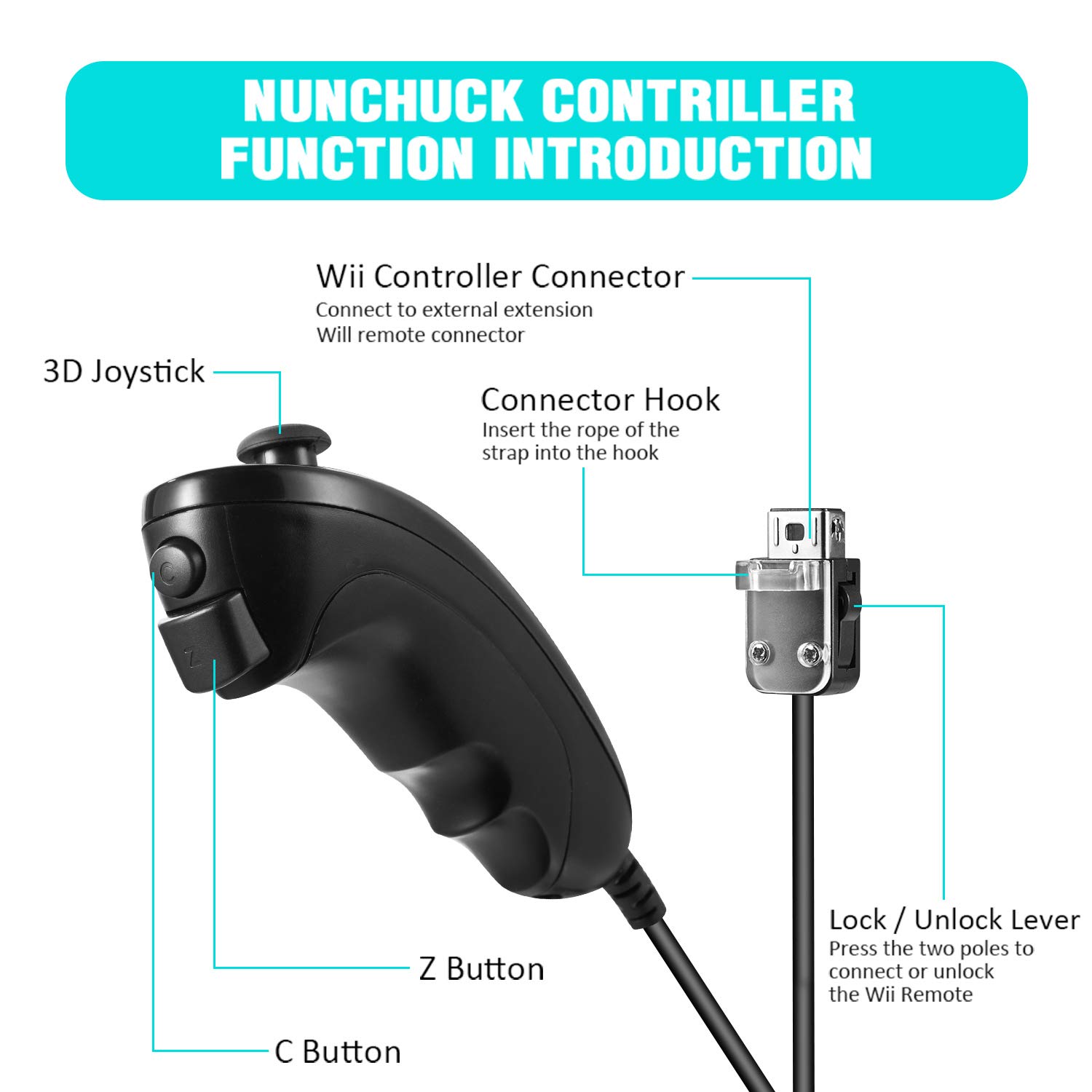 MODESLAB Wii Remote and Nunchuk Controller with MotionPlus & Speaker - Wireless Gamepad for Wii & Wii U - Black | Perfect for Family Gaming & Fitness Activities