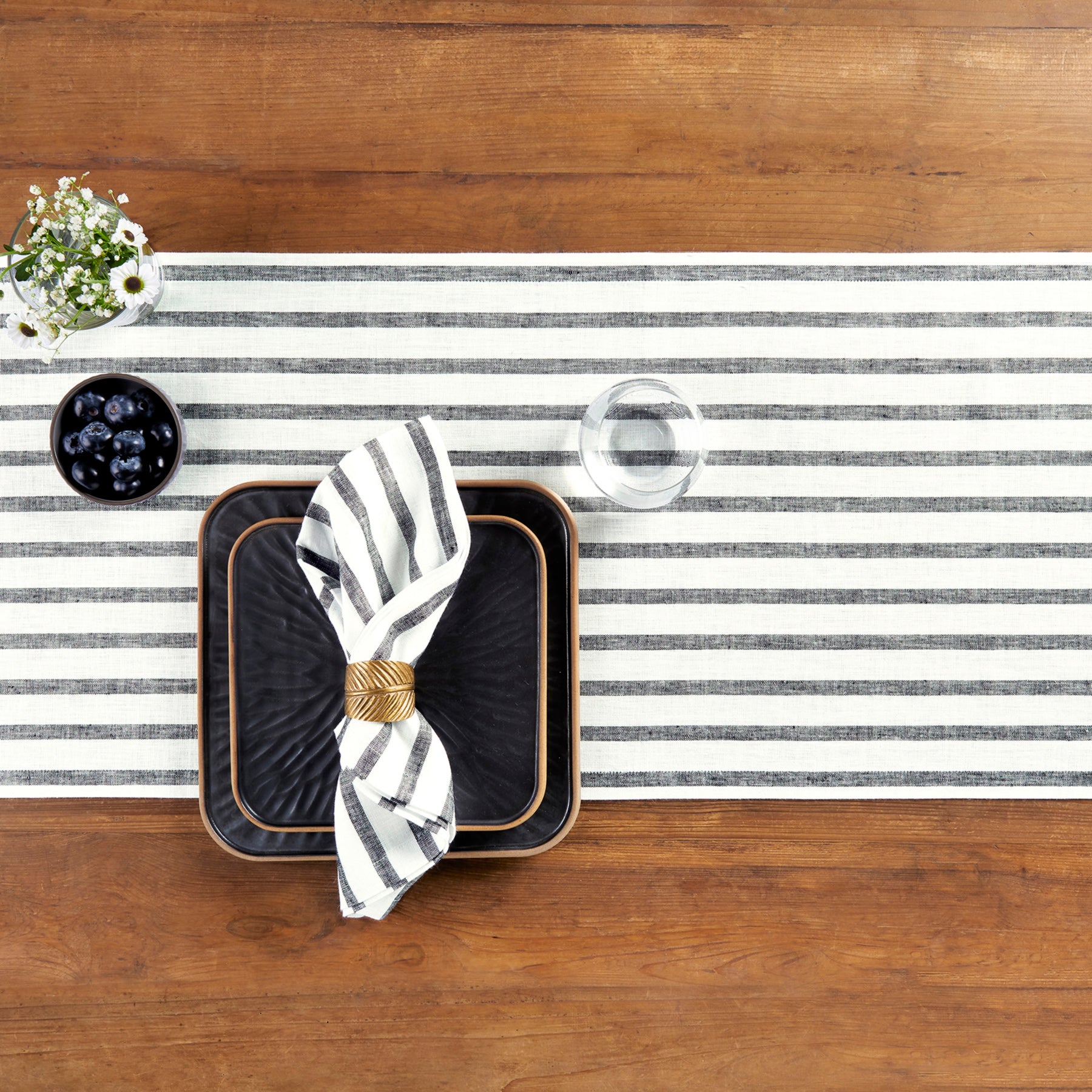 Madison Stripe Table Runner - Elegant Cotton Linen Dining Table Decor for Thanksgiving, Christmas & Wedding Parties - Home Kitchen Decorations