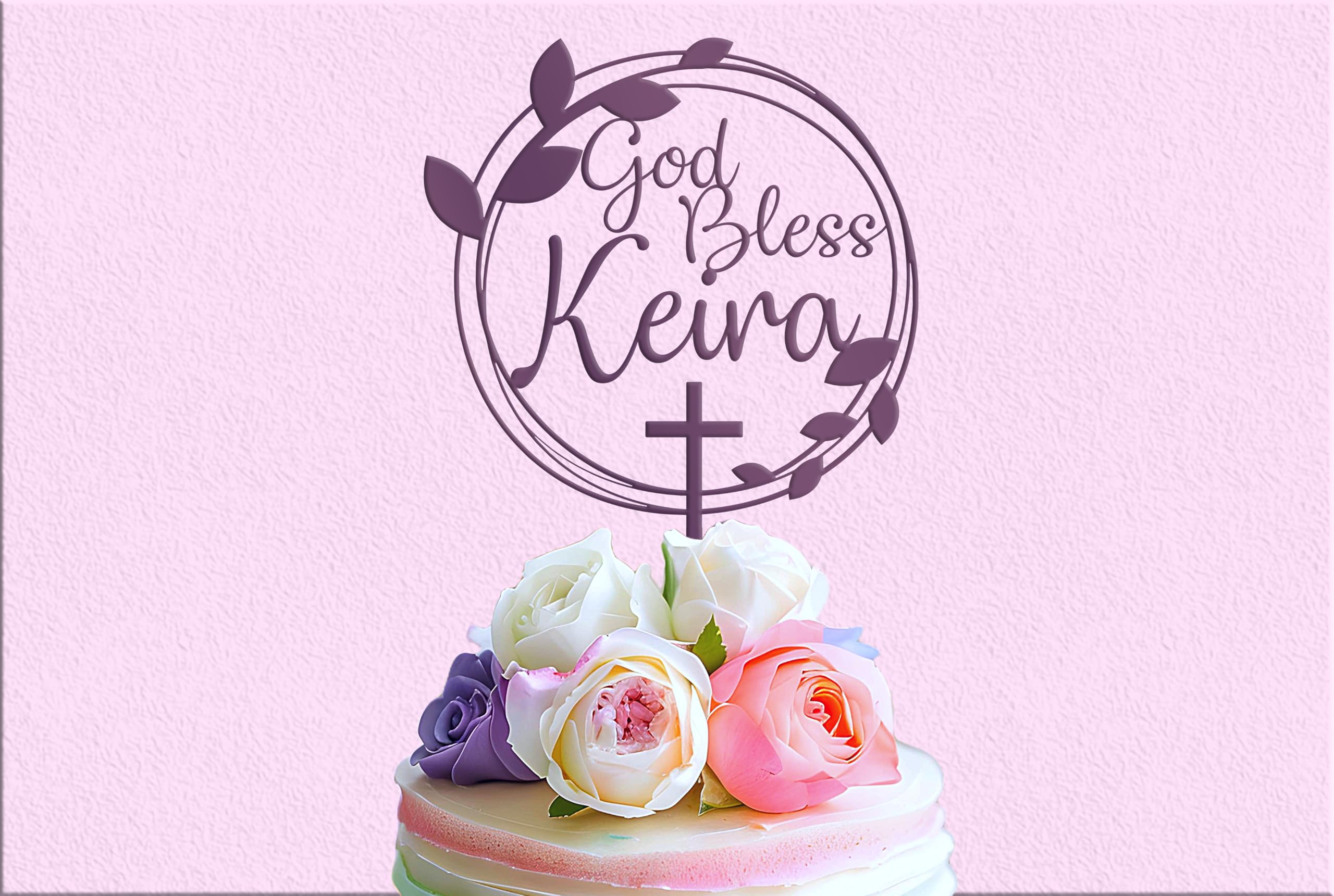 Custom Baptism Cake Topper Personalized with Name - God Bless Communion & 1st Confirmation Cake Decor - Perfect for Christening, First Holy Communion & Religious Celebration Cakes
