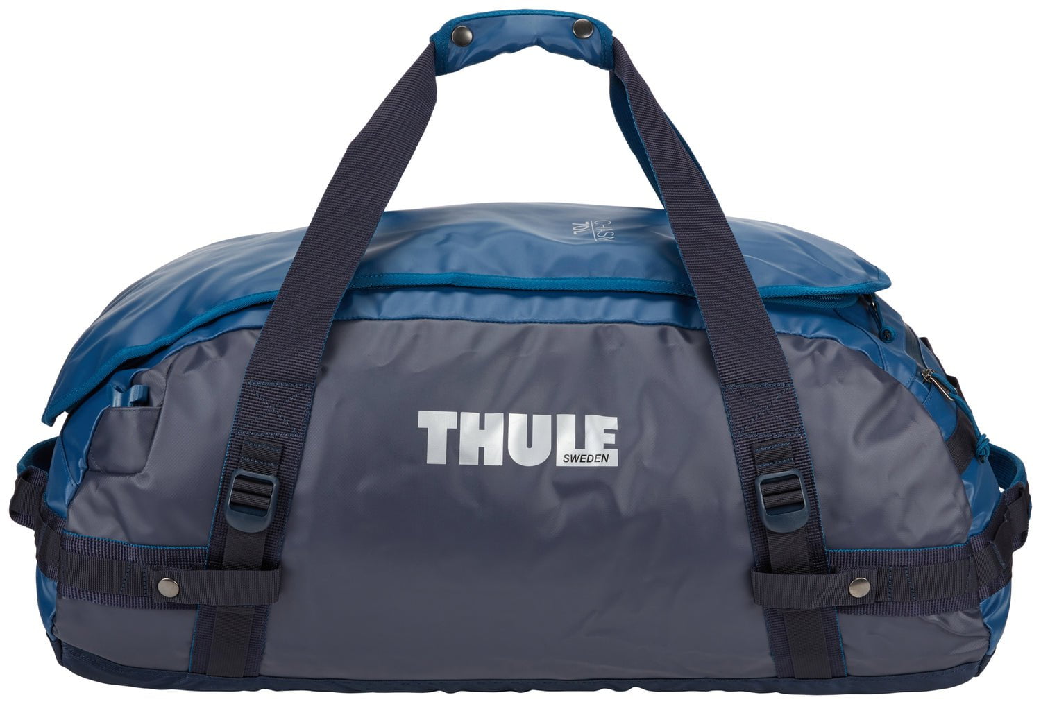 Thule Chasm 70L Duffel Bag - Waterproof Travel Duffel with Shoulder Straps, Poseidon Blue - Perfect for Camping, Hiking & Adventure Travel