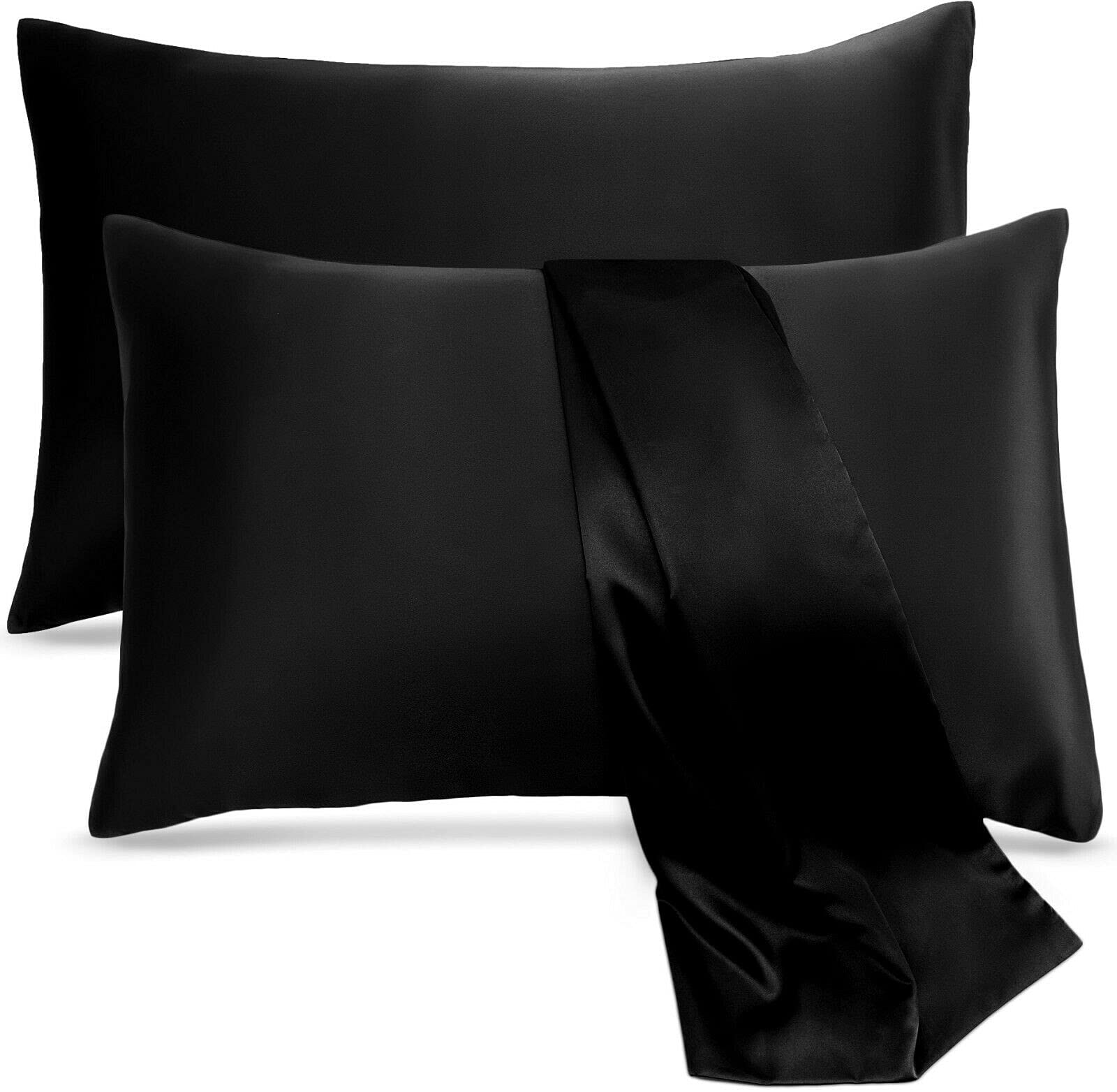 Black Silk King Size Pillowcase Set - 100% Microfiber for Luxurious Sleep