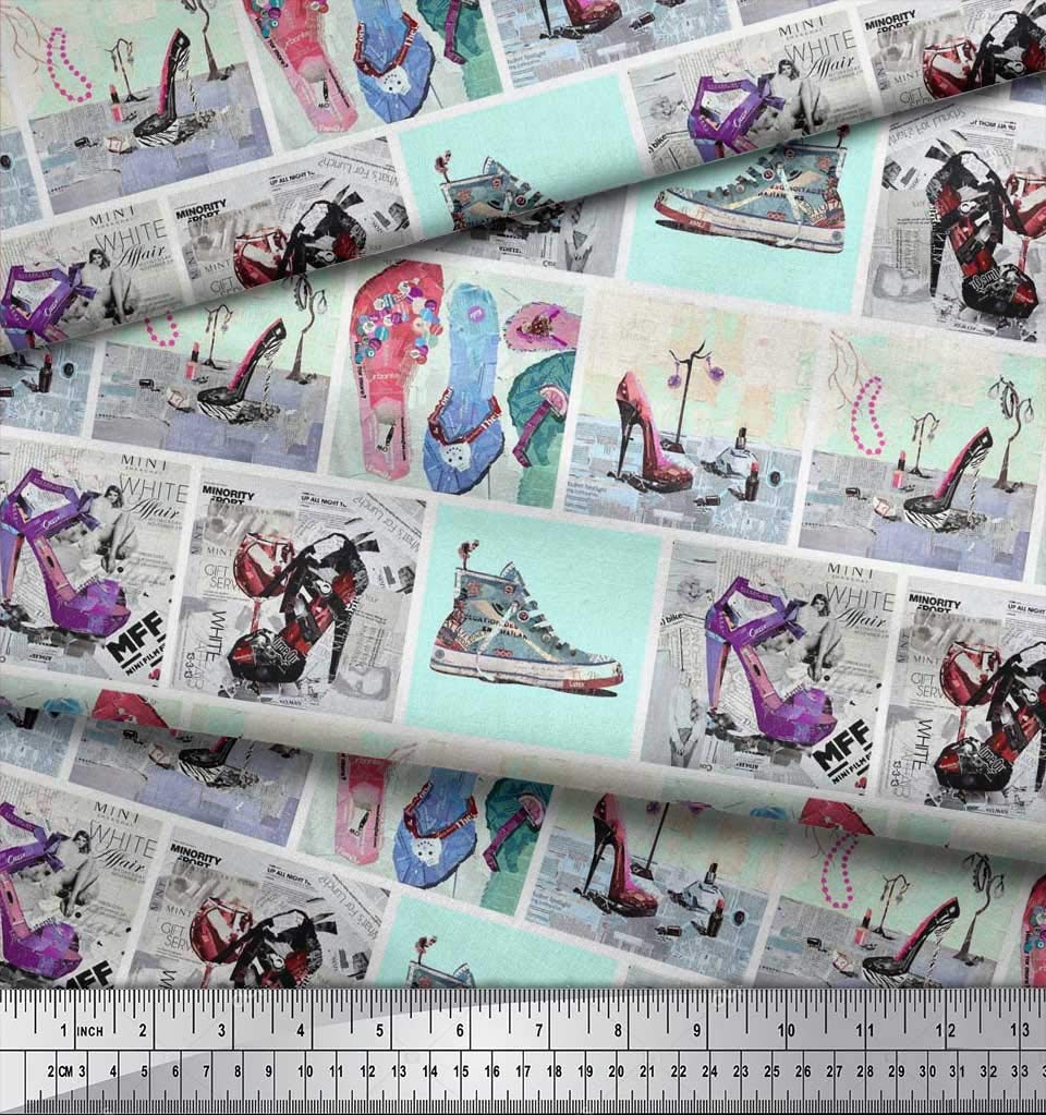 Soimoi Rayon Green Fabric by The Yard - 42 Inch Wide - Printed Fashionable Footwear-Inspired Designs for Slippers, Shoes & High Heels - Perfect for DIY Patchwork, Glam Fashion Projects & Home Decor