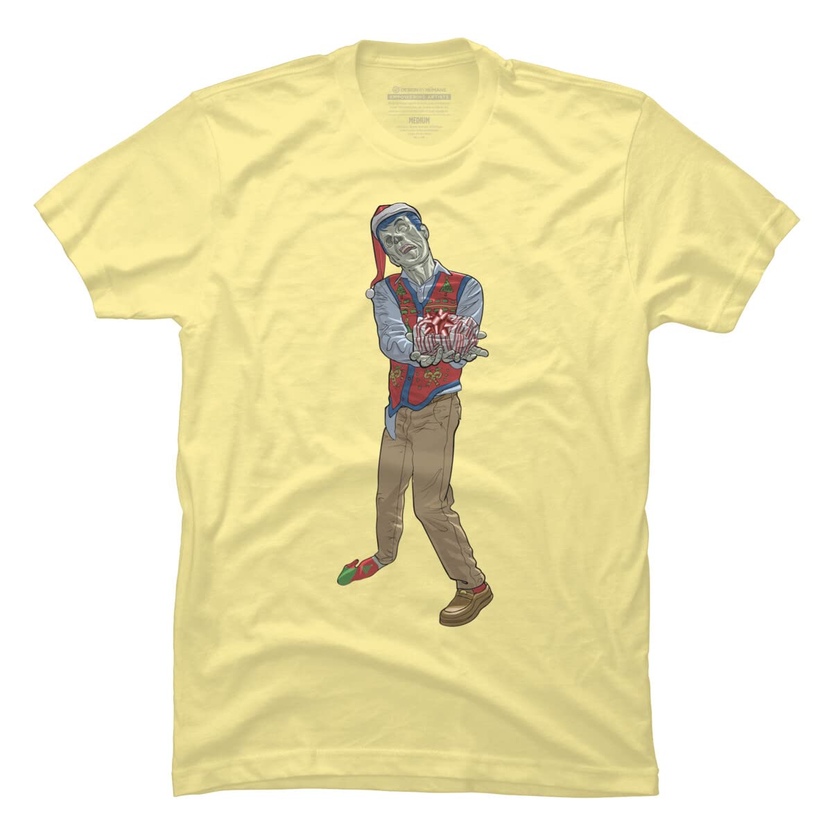 Design By Humans Men's Christmas Zombie Graphic T-Shirt by Ayota | Funny Holiday Novelty Tee for Parties & Gifts