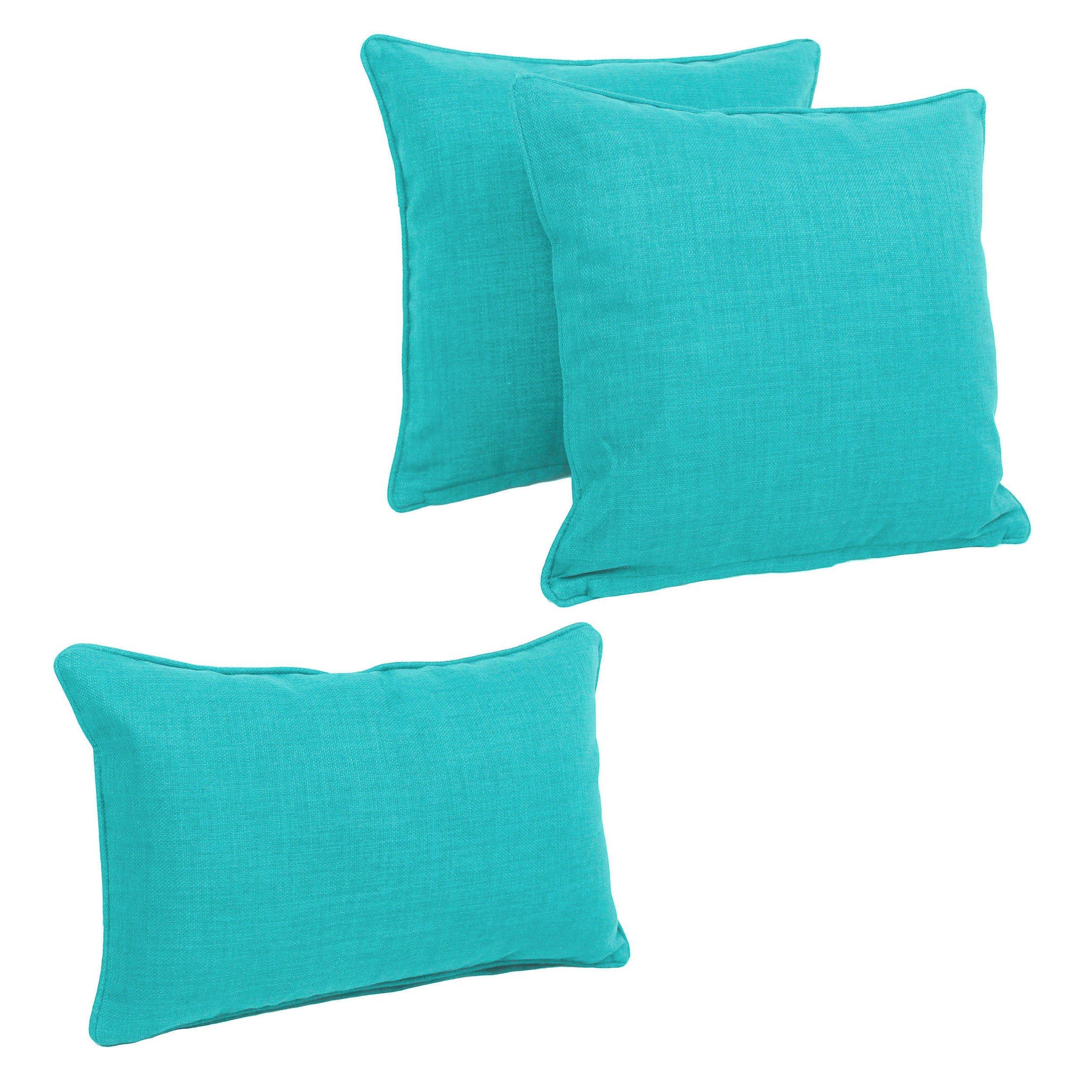 Blazing Needles 9817-S3-CD-REO-SOL-12 Waterproof Outdoor Throw Pillows Set of 3 - Aqua Blue Decorative Cushions for Patio, Garden & Poolside Furniture