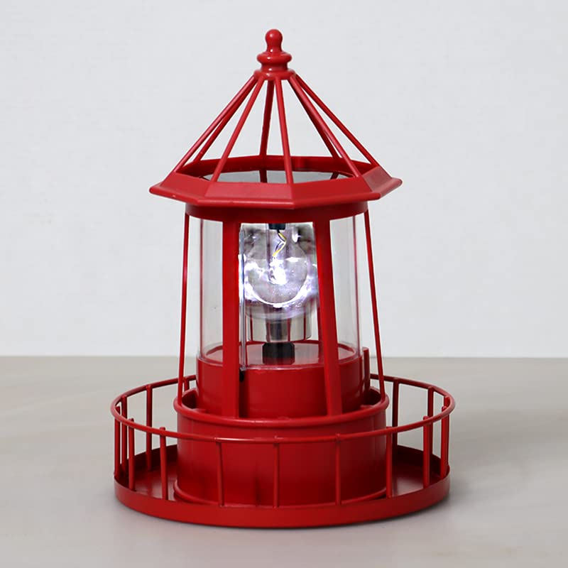 Solar Powered LED Rotating Lighthouse Beacon Lamp - Waterproof Outdoor Solar Hanging Light for Garden, Patio, Fence & Lawn Decoration | Red Weatherproof Landscape Lighting for Courtyard, Pathway & Backyard Ambiance