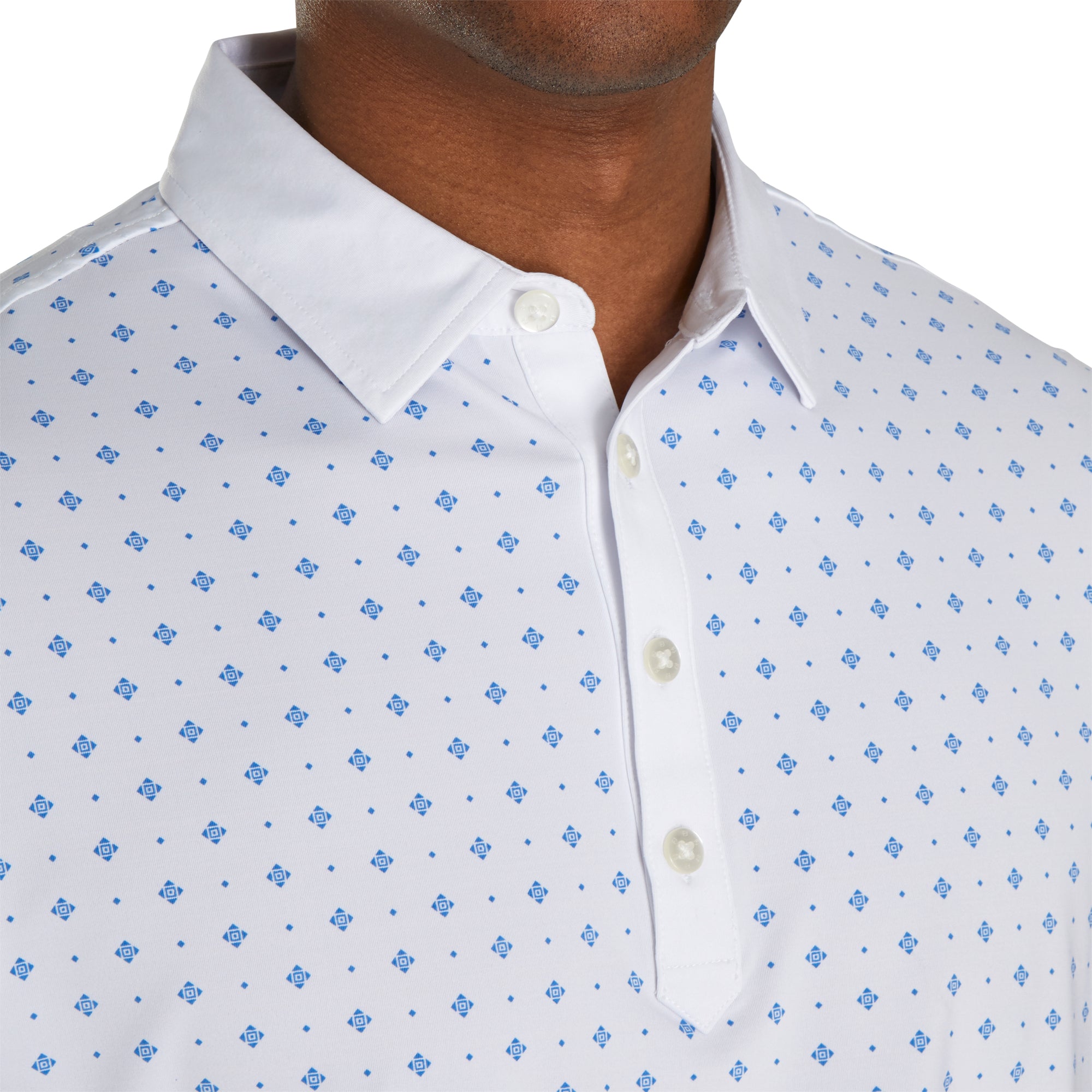 FootJoy Men's Athletic Fit Deco Print White Golf Polo Shirt - Breathable & Moisture-Wicking for Comfort on the Golf Course