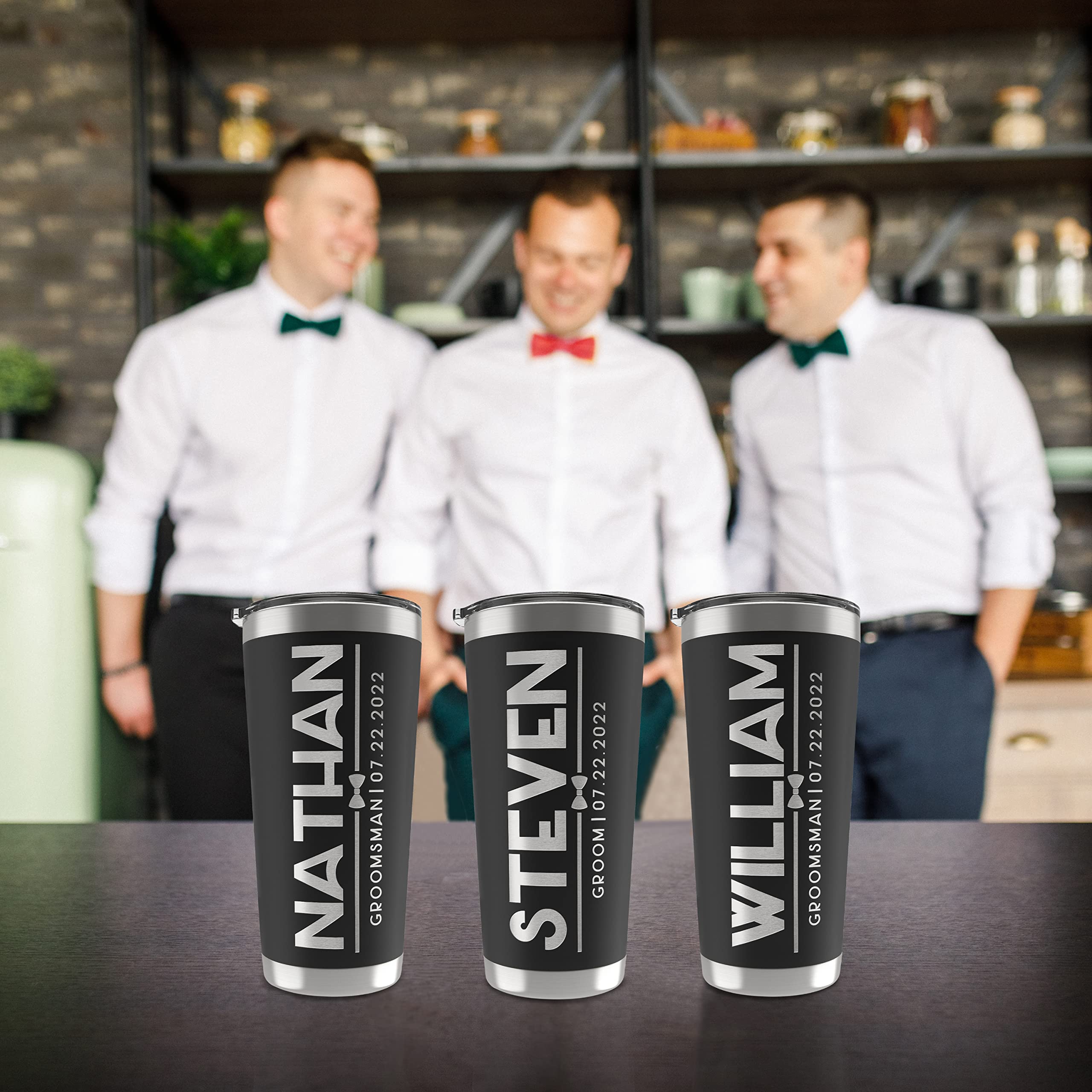 Personalized Stainless Steel Groomsmen Tumblers Set of 6 - Engraved Names & Titles, 20oz/30oz Double Wall Insulated Cups for Wedding Party Gifts - Best Man Proposal, Bachelor Party & Bridal Shower Gifts (3 Color Options)