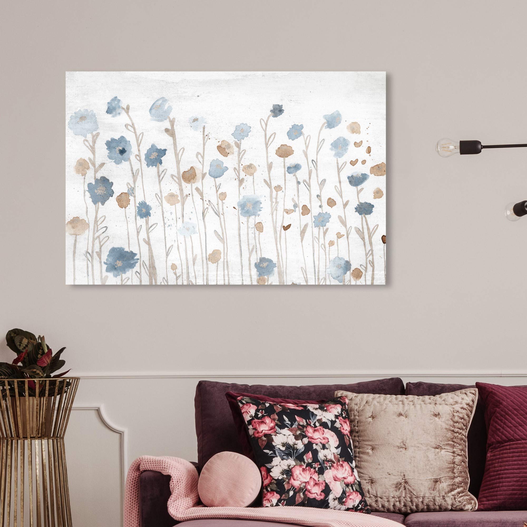 Wynwood Studio Blue Canvas Wall Art - 36x24 Inch Modern Growth Light Print for Home Decor, Living Room, Bedroom & Bathroom | Gallery Wrapped Framed Painting | Perfect for Housewarming Gifts & Interior Design