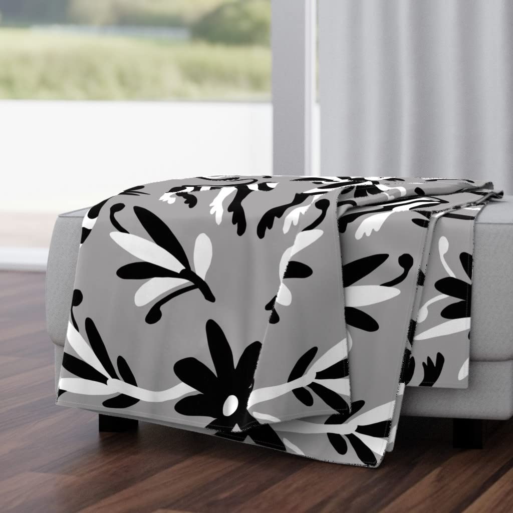 Luxe Velvet Throw Blanket 50x70 Inches - Striped Animal Print Black & White Mexican Otomi Safari Grey Blanket for Sofa, Bed & Home Decor