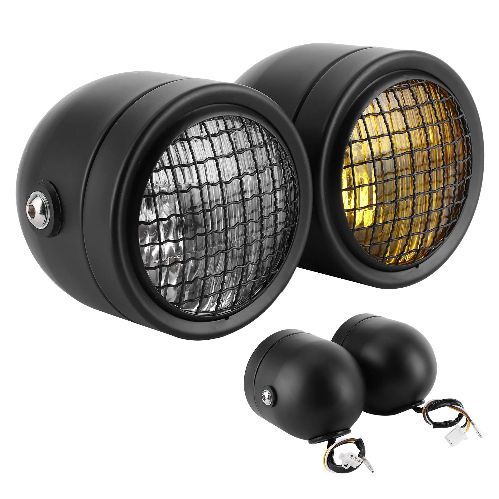 8.2in Retro Motorcycle Headlight - Dual Lamps, Yellow/White Light for Night Riding