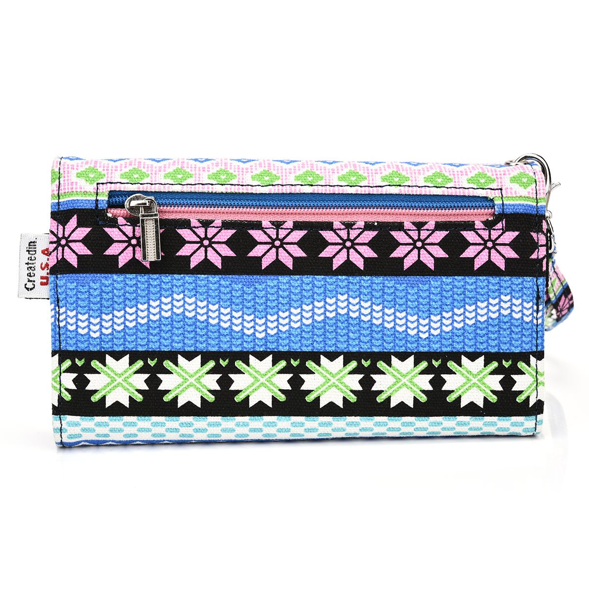 Kroo Chinle Styled Clutch Wristlet Wallet with Zippered Pouch - Compact Phone Holder for Smartphones up to 5.1-Inch (Blue & Pink) | Perfect for Everyday Use, Travel & Night Out Accessories