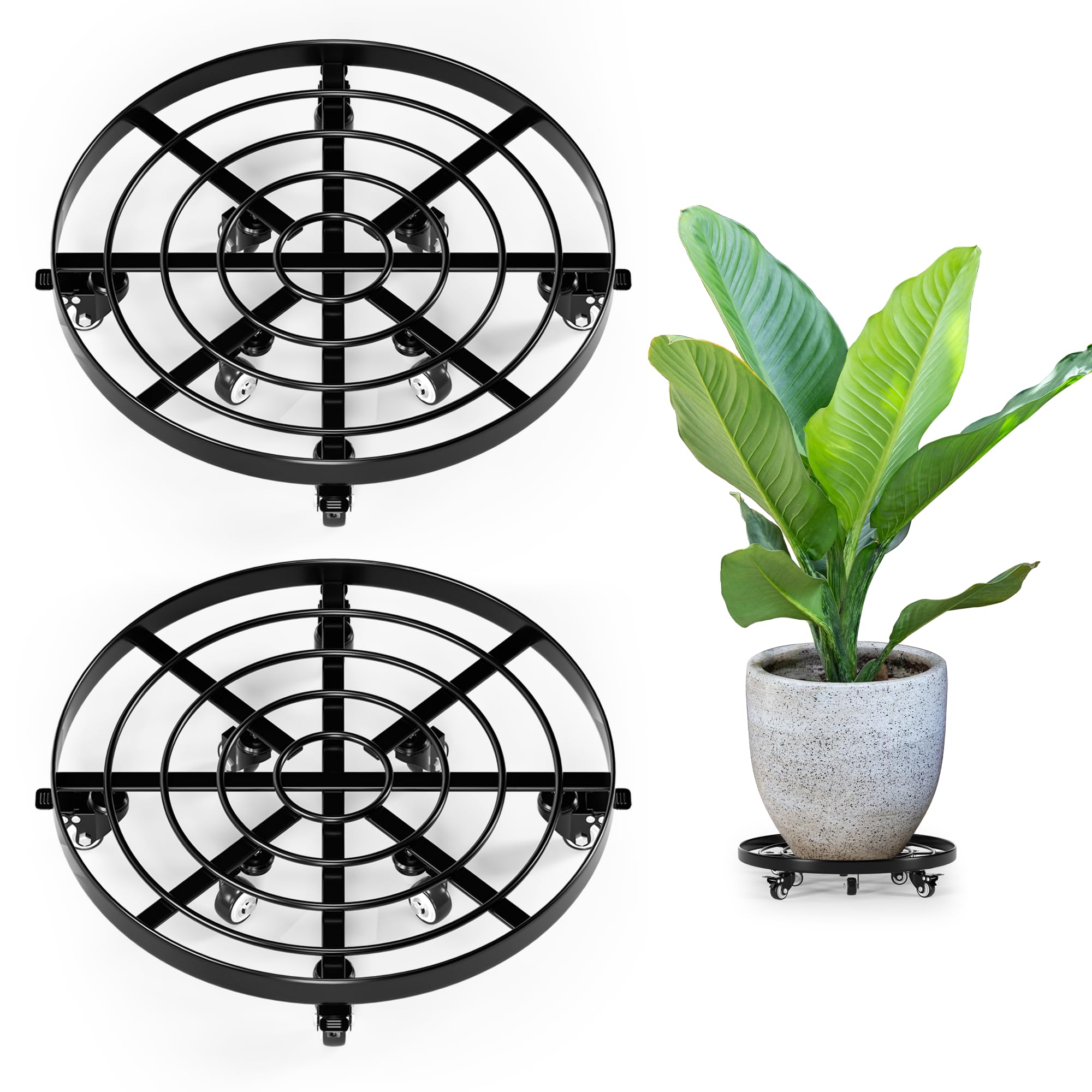 Highpro 2-Pack 20-Inch Heavy Duty Rolling Plant Stand with Lockable Wheels - Indoor/Outdoor Plant Caddy Dolly for Large Flower Pots | Perfect for Moving Potted Plants on Patios, Decks & Gardens