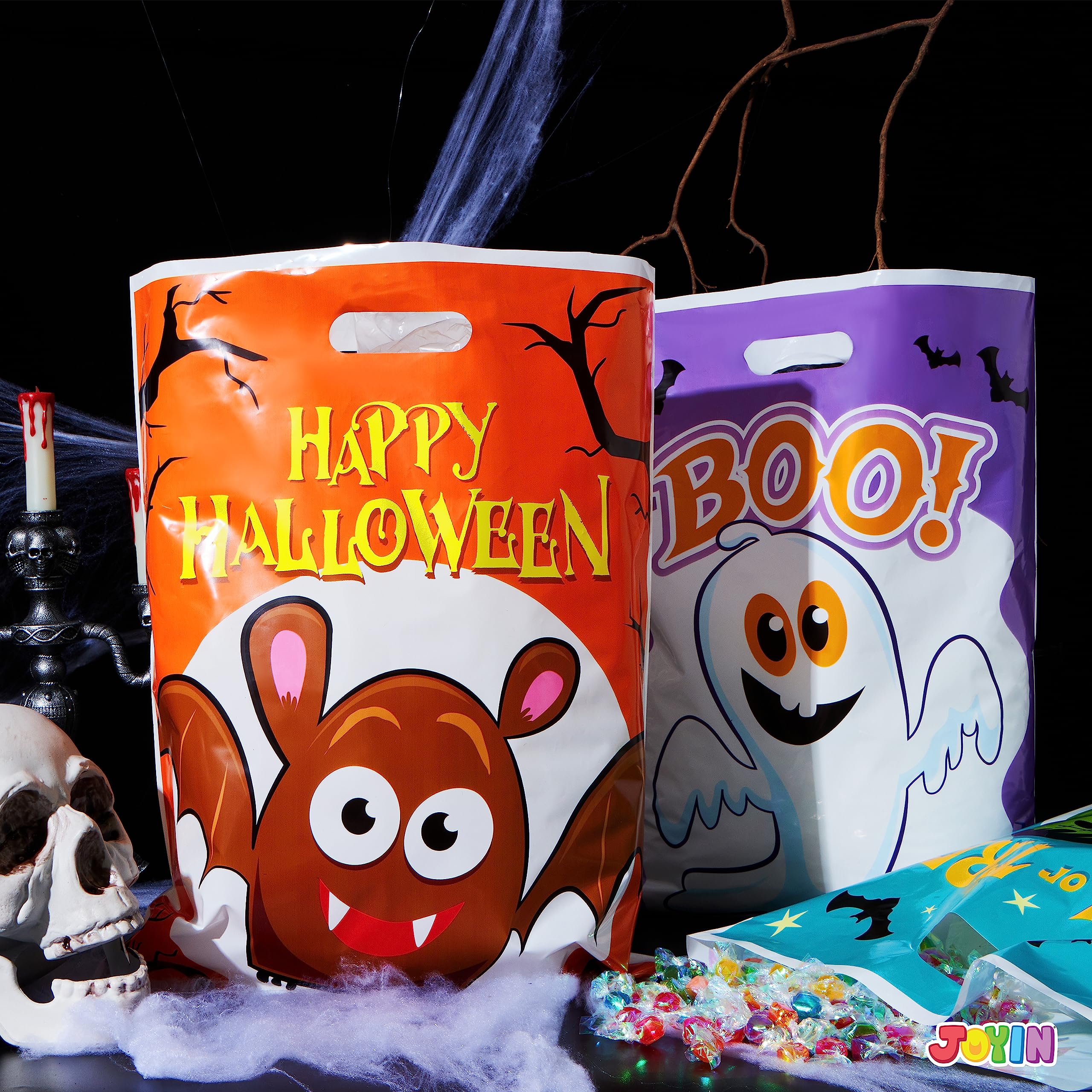 JOYIN 72-Piece Halloween Candy Bags for Trick or Treat - 6 Fun Character Designs, Plastic Goodie Bags for Halloween Party Favors & Supplies | Perfect for Classroom Treats, Neighborhood Trick-or-Treating & Halloween Party Giveaways