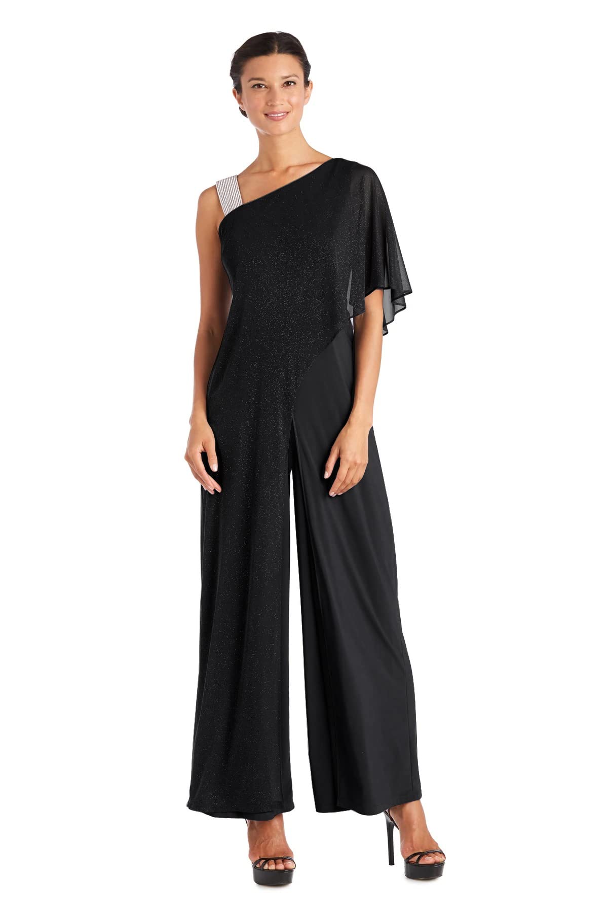 RM Richards Sequin Overlay Draped Shoulder Formal Jumpsuit for Women | Elegant Evening Wear & Special Occasion Outfit | Perfect for Weddings, Parties, and Black Tie Events