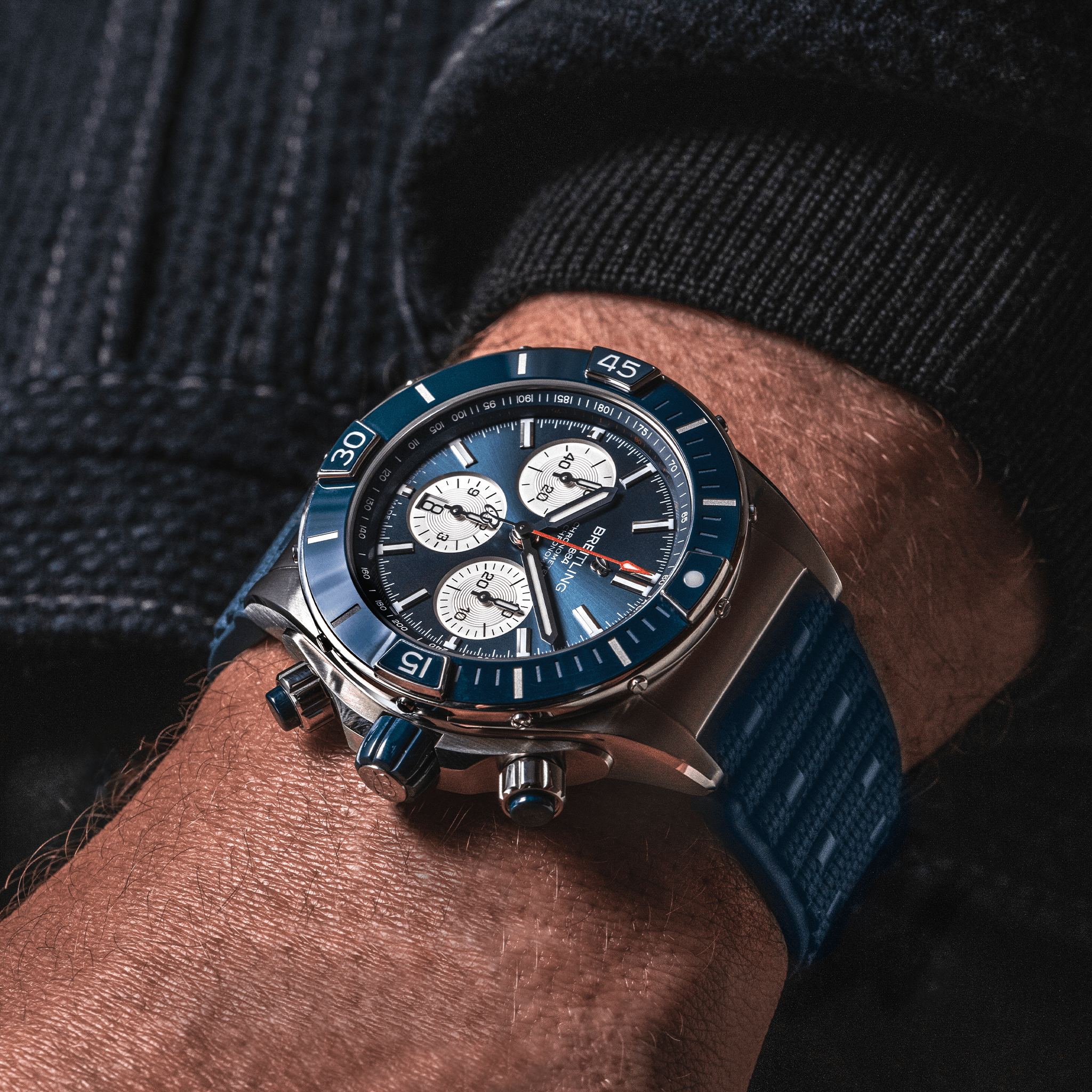 Breitling Super Chronomat B01 44mm Blue Dial Men's Watch with Rubber Strap - Luxury Sports Timepiece for Diving, Racing & Everyday Wear