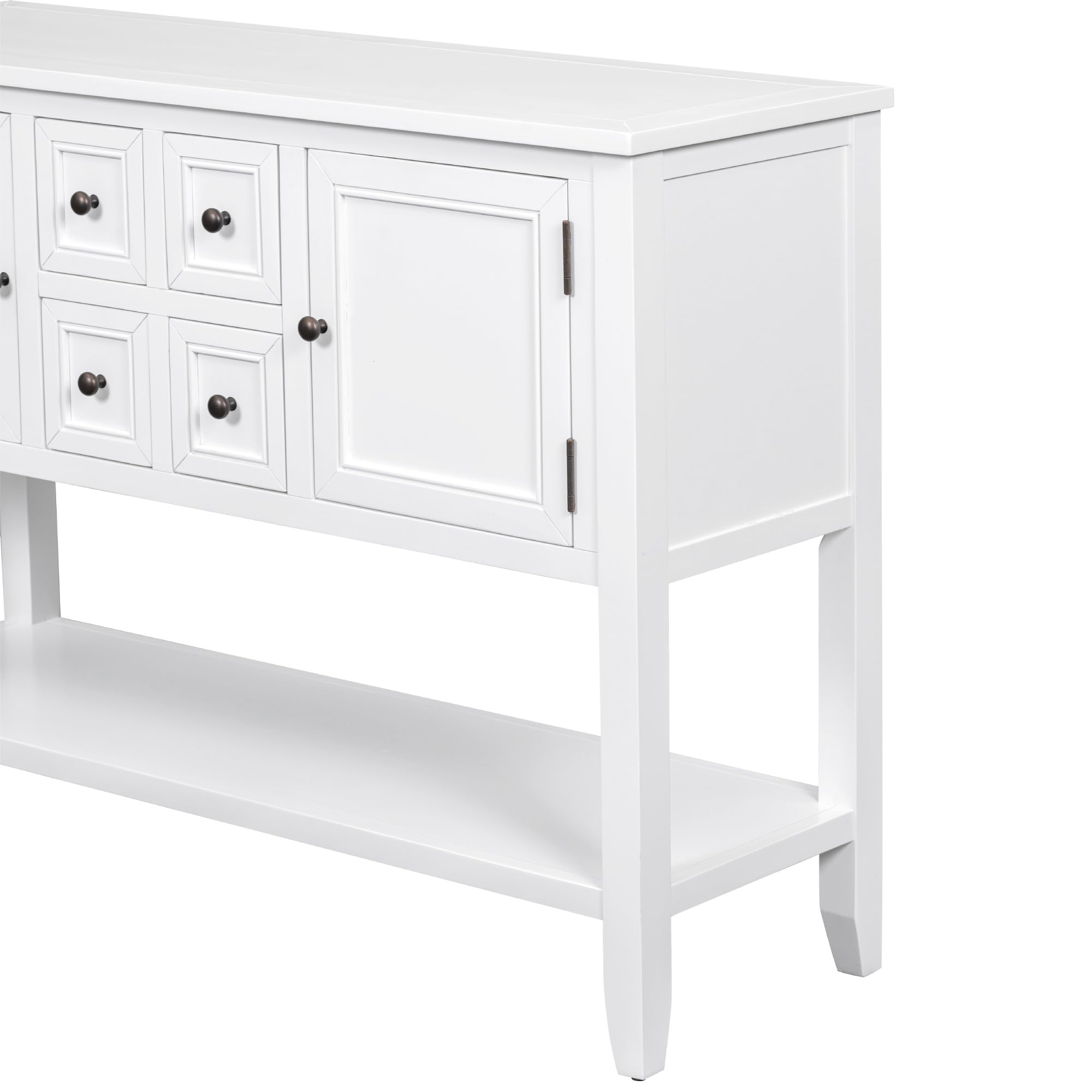 P PURLOVE White Buffet Table Sofa Table Console Table with Storage Drawers & Bottom Shelf - Elegant Entryway, Living Room, Dining Room Furniture for Home Decor