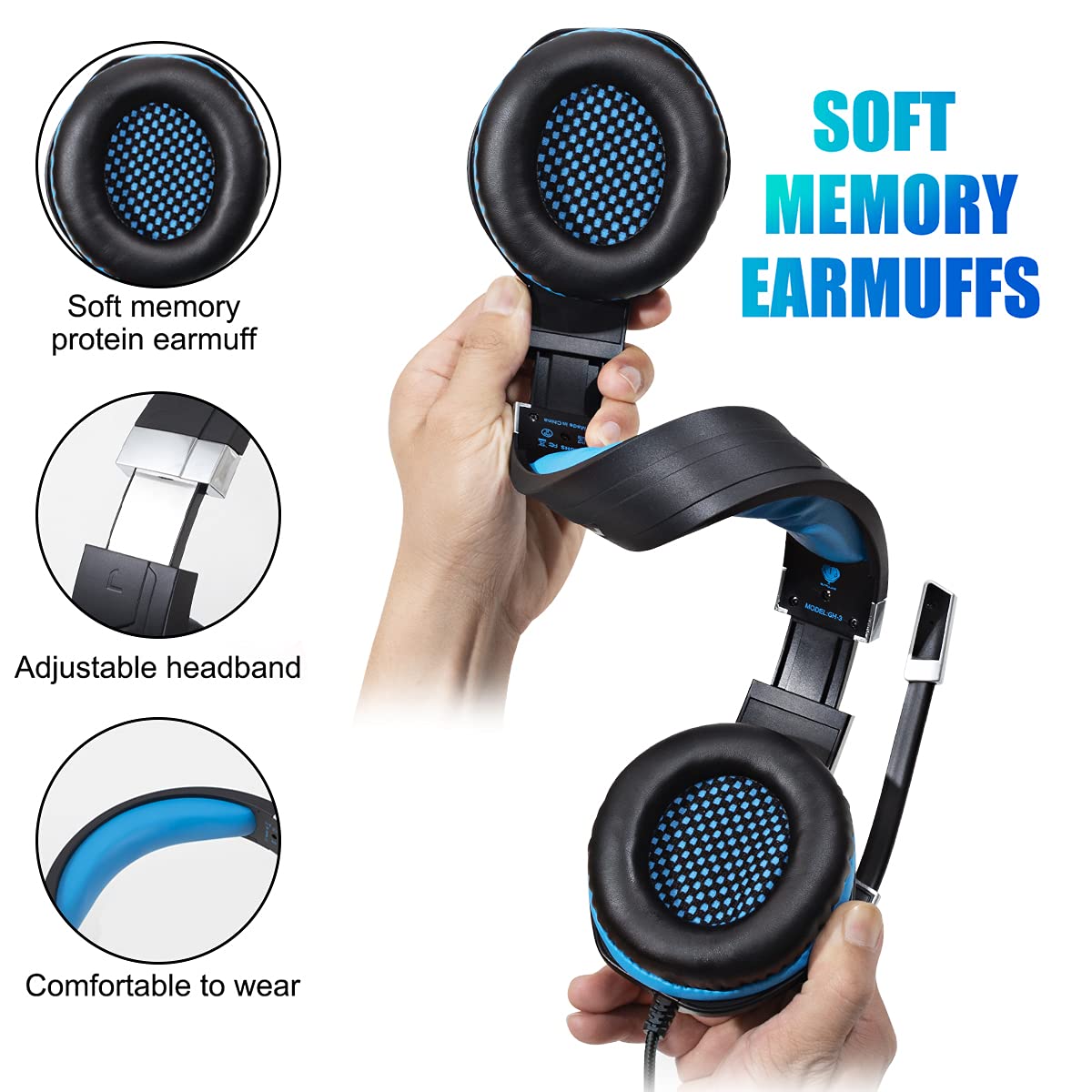 Premium Gaming Headset for PS5, PS4, Xbox One, PC, Mac, Nintendo Switch - Noise Cancelling Over-Ear Headphones with Mic, Deep Bass & Soft Memory Earmuffs (Blue) - Perfect for Online Gaming, Streaming & Virtual Meetings