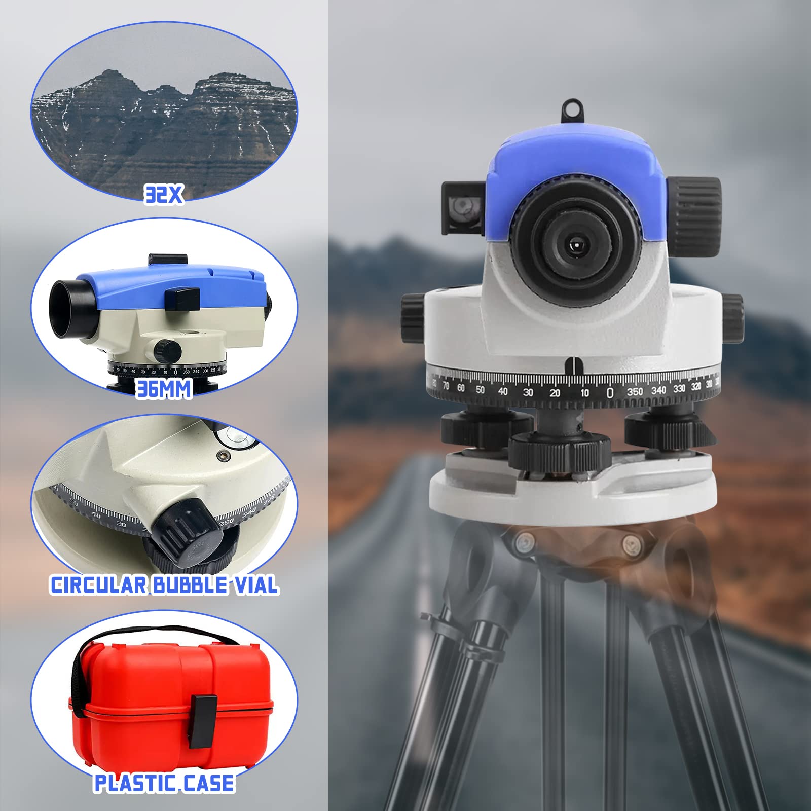 32X High Precision Automatic Optical Transit Survey Level - Auto Level Gauge Measuring Machine for Construction, Land Surveying & Engineering Projects