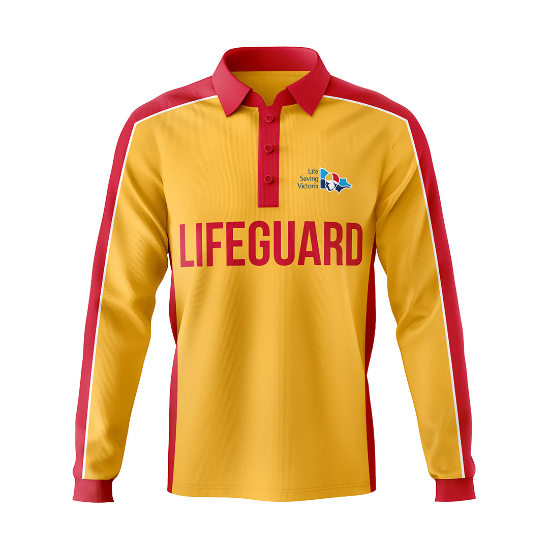 Men's Pool Lifeguard Polo Shirt - Long & Short Sleeve Options - Comfortable Swim Shirt for Lifeguards, Water Safety Professionals & Beach Activities