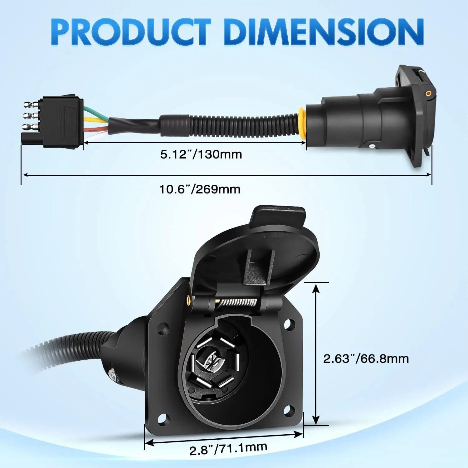4 Way Flat to 7 Way Round Trailer Adapter Plug - Heavy Duty Electrical Connector for RV, Boat & Utility Trailers - Perfect for Towing, Camping & Outdoor Adventures