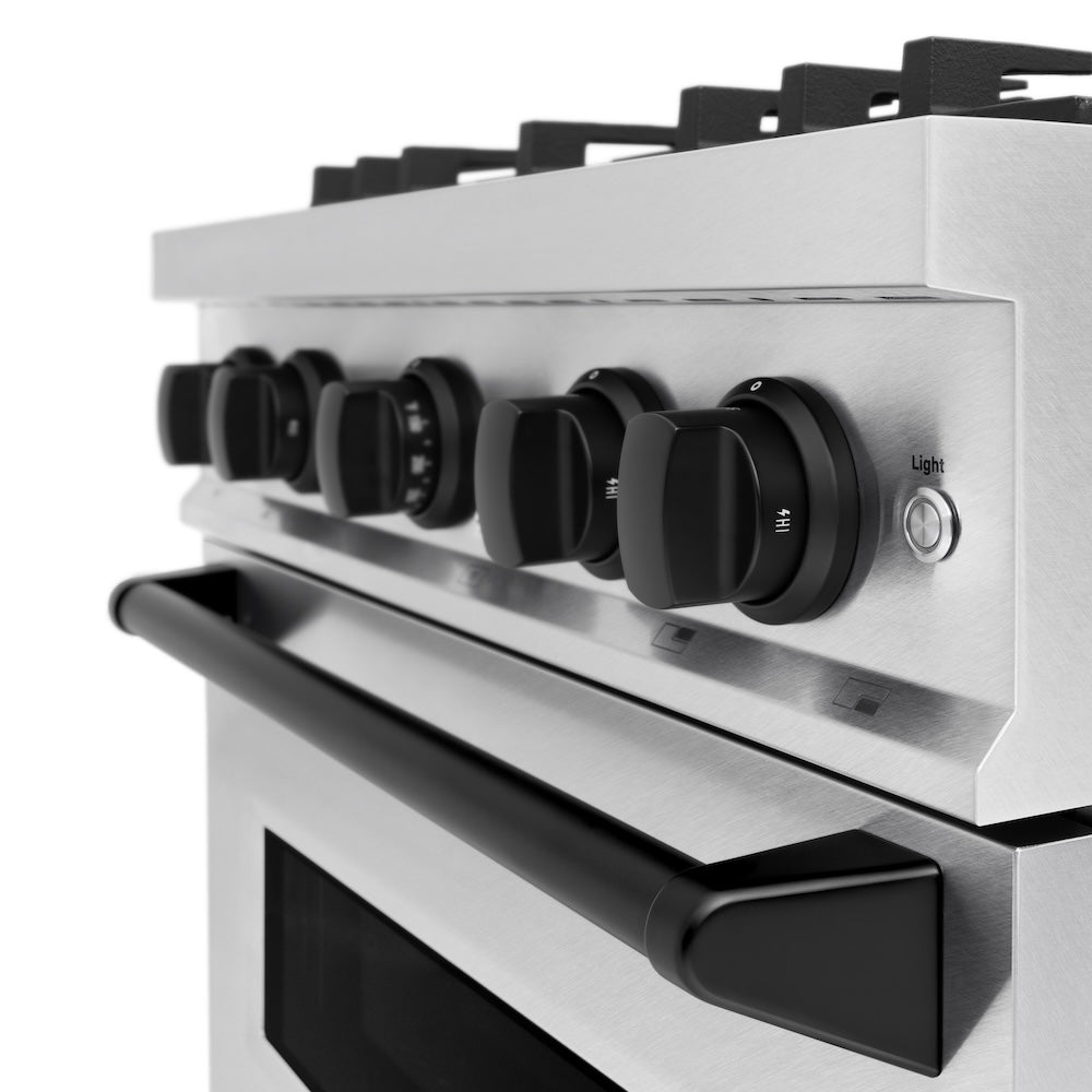 ZLINE Autograph Edition 30-inch 4.2 cu. ft. Dual Fuel Range - 4 Burner Gas Cooktop & Electric Convection Oven - Satin Stainless Steel with Matte Black Accents (CDRSZ 30 MB) - Perfect for Modern Kitchens & Professional Home Chefs