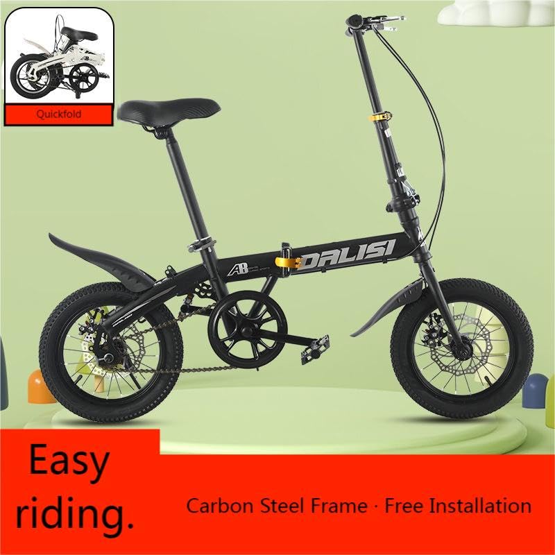 14 Inch Folding Bike for Adults - Lightweight & Portable Unisex Commuter Bicycle in Black - Perfect for Urban Commuting, Travel & Storage