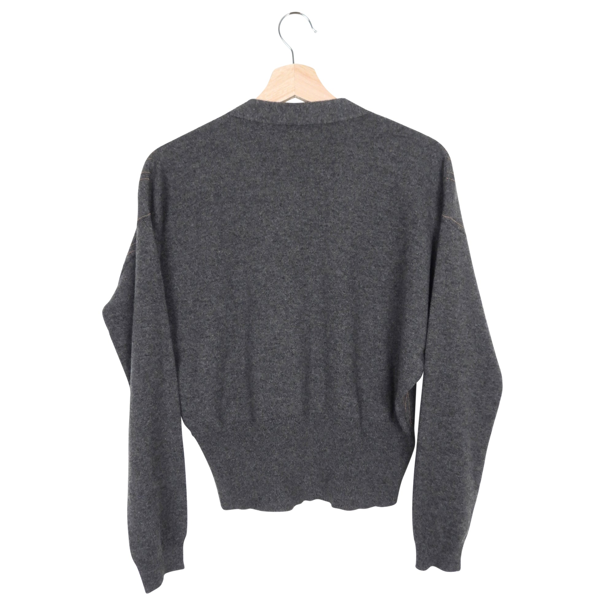 Brunello Cucinelli Heather Grey Cashmere Knit Monili Bead Argyle Cardigan Sweater for Women - Soft Luxury Cashmere Pullover for Office, Dinner & Winter Outfits (Size M)