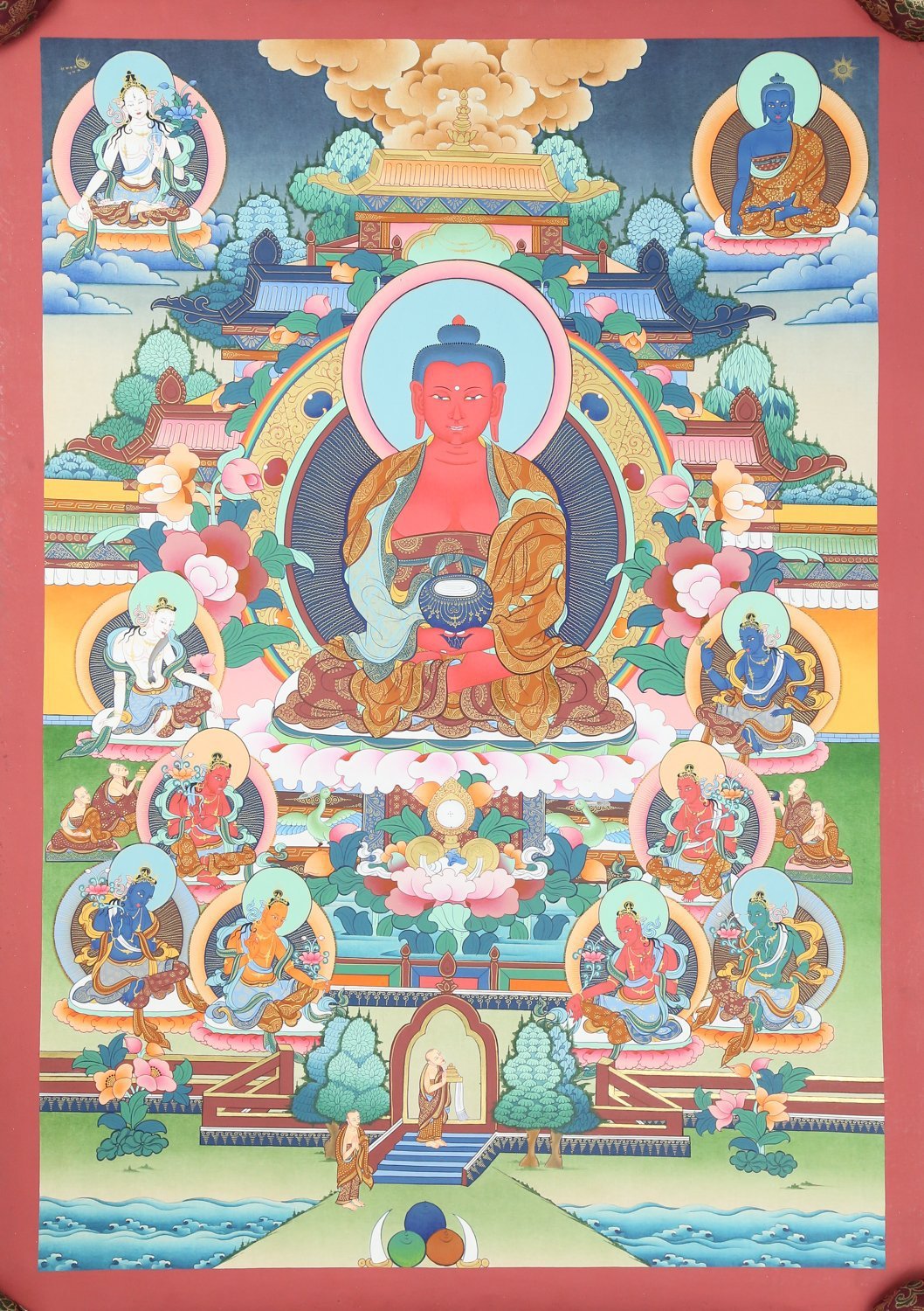 Amitabha Buddha Thangka Wall Art - Handmade Tibetan Buddhist Painting for Meditation & Home Decor - Perfect for Yoga Studios, Prayer Rooms & Spiritual Spaces