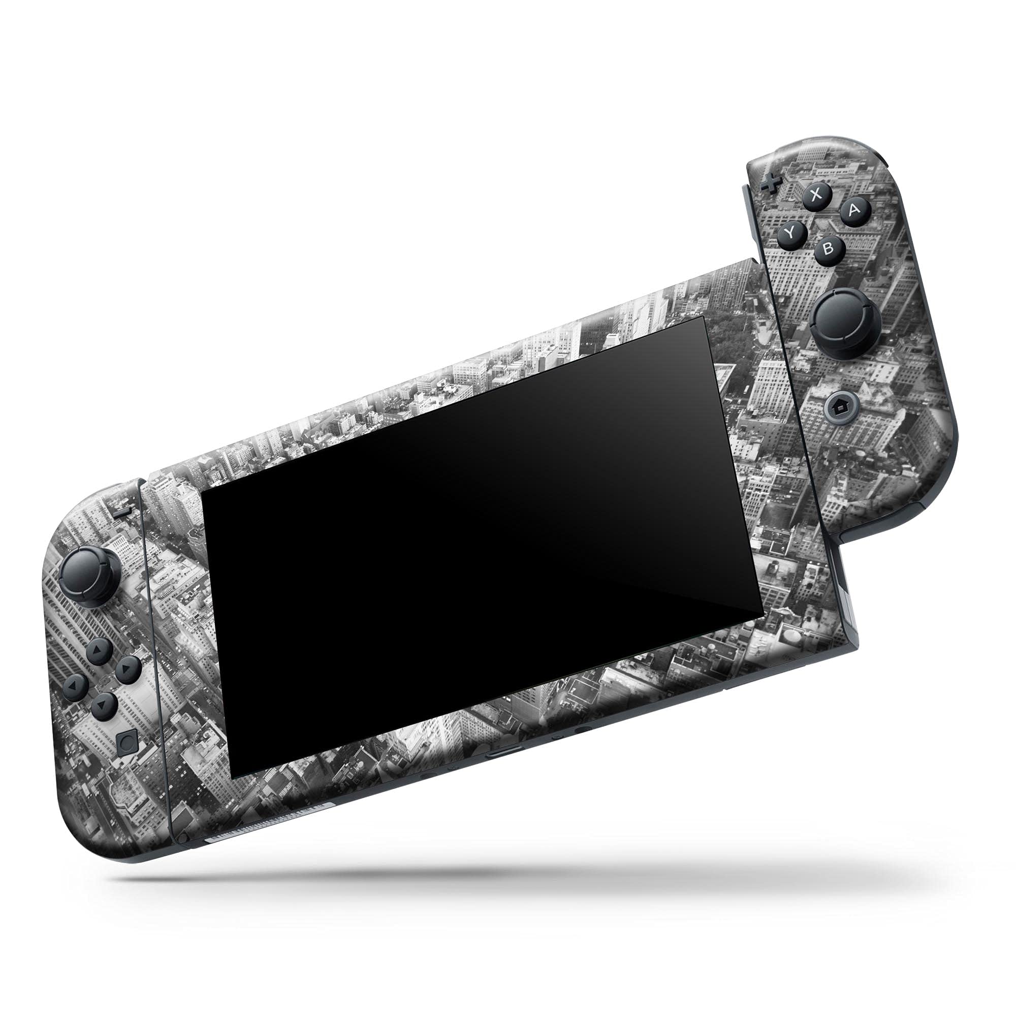 Nintendo Switch Skin Decal - Scratch-Resistant Removable Vinyl Wrap Cover Compatible with Switch Console & Joy-Con (Aerial Cityscape Black/White) - Perfect for Gaming Protection & Customization