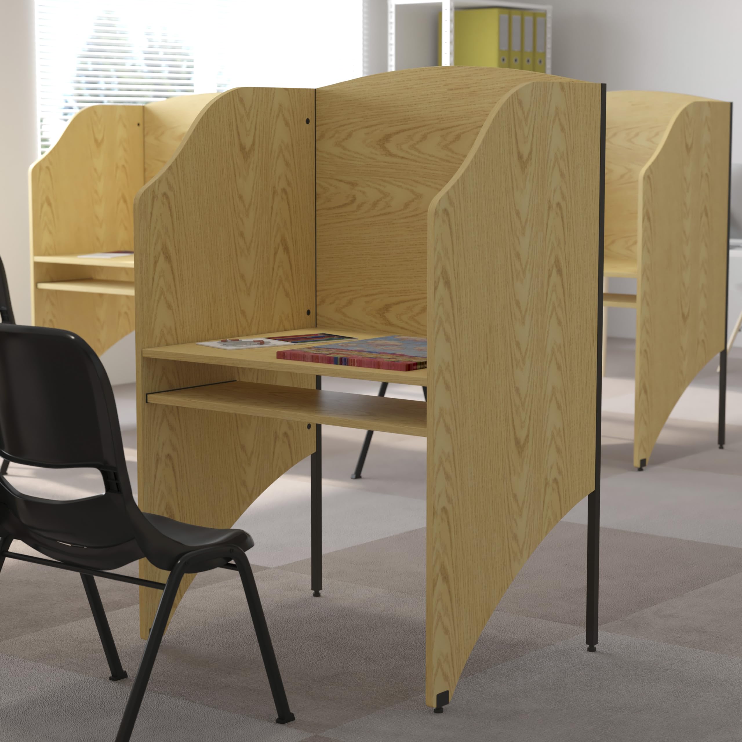 Flash Furniture Kevin Starter Study Carrel Desk - Oak Finish Home Office Desk for Small Spaces, Perfect for Studying, Working & Reading in Libraries, Dorms or Home Offices